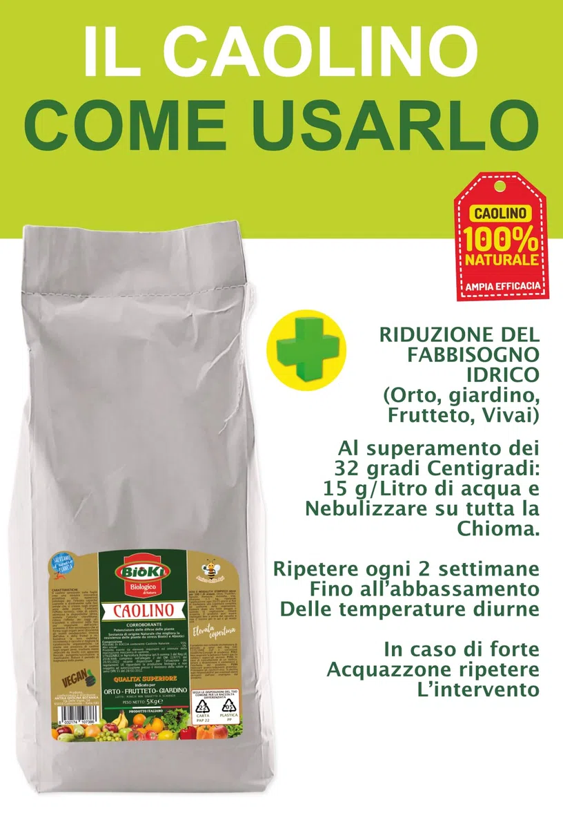 Caolino per agricoltura polvere di roccia sacco 8 kg - corroborante difese naturali piante