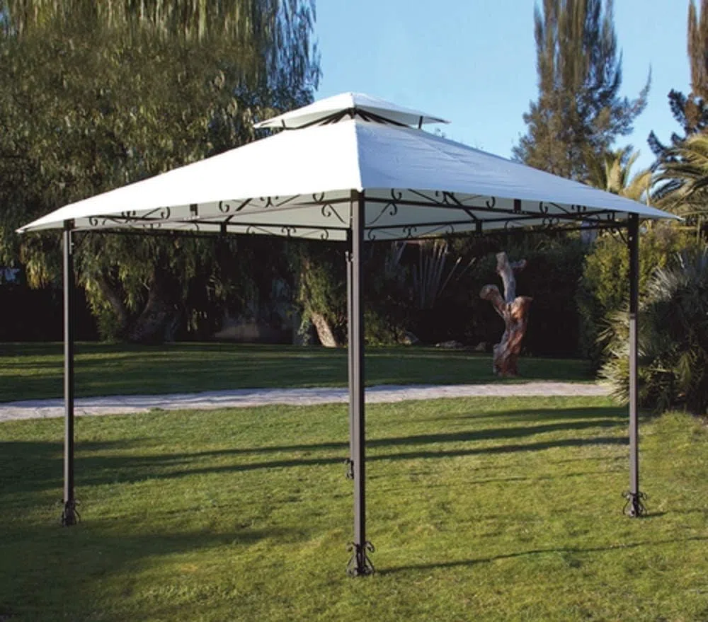 Telo di Copertura per Gazebo Ricambio 3x3m Ecrù con Airvent Aggancio Spigoli