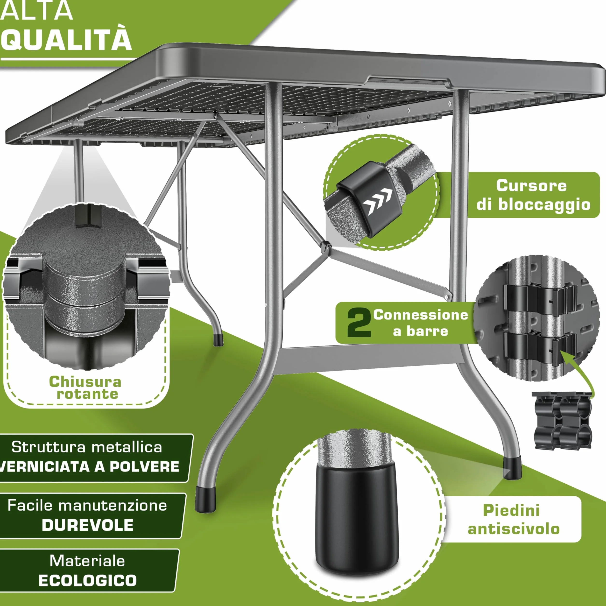 tillvex Tavolo da giardino pieghevole 180x75cm plastica
