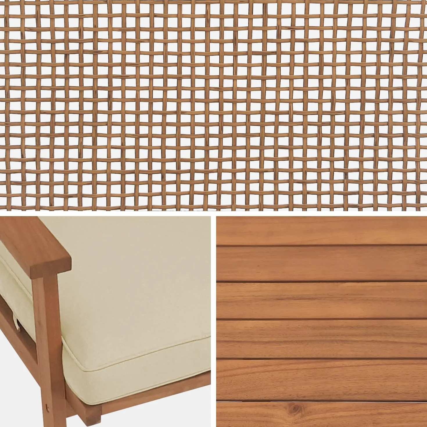 sweeek Salotto da Giardino in Legno e Canna Rotonda, 4 posti Marrone Naturale - 117x64x74 cm