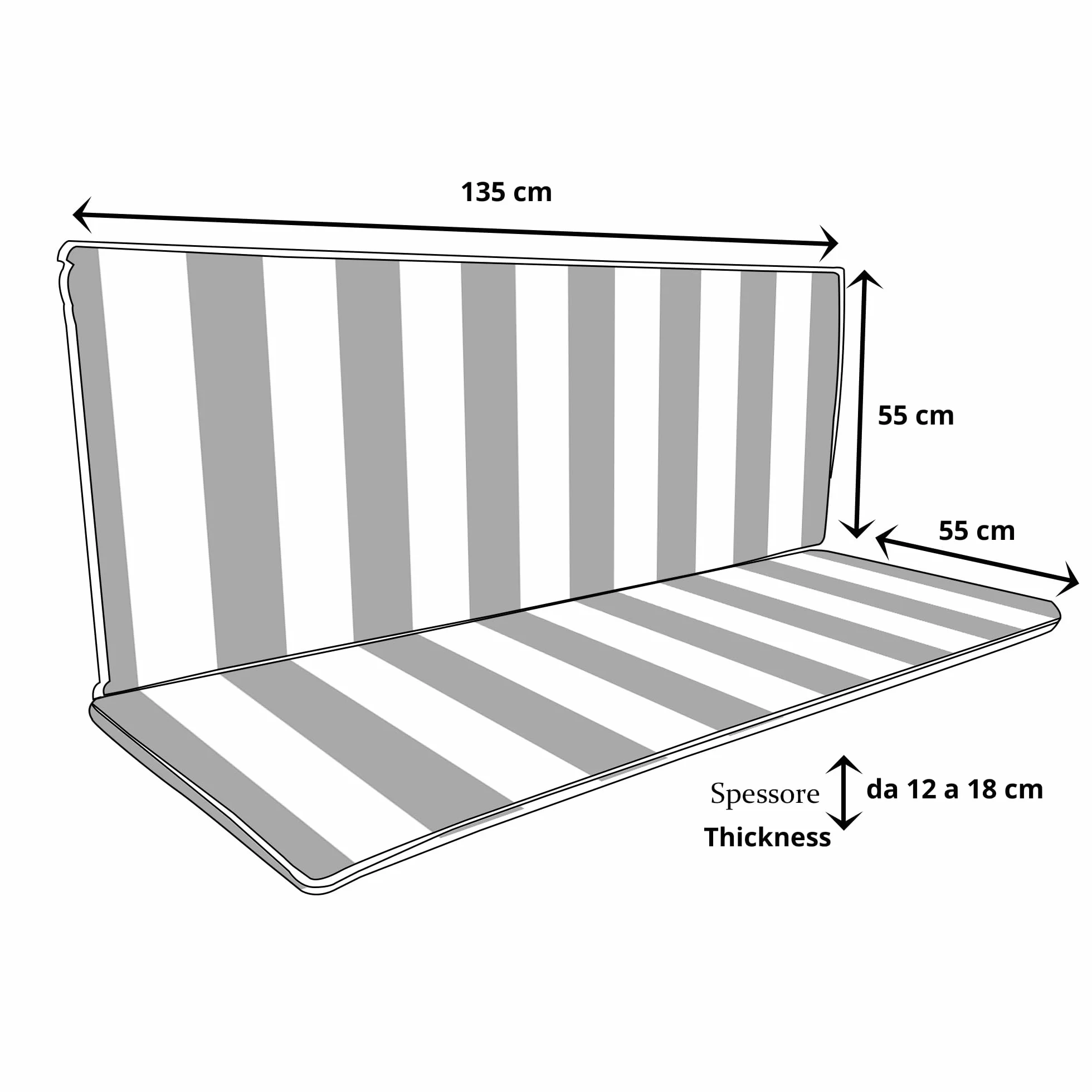Il Tuo Artigiano Design Cuscino fasciato per dondolo da giardino 3 posti 135x55 cm - Materasso trapuntato made in Italy (bianco e verde)