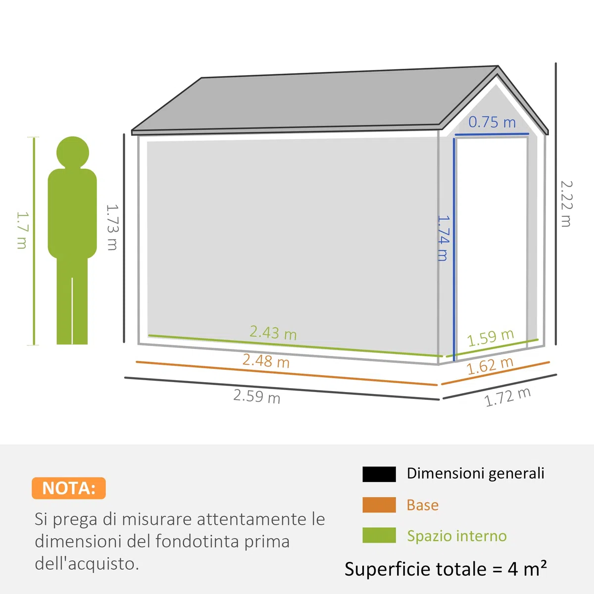 Outsunny Casetta da Giardino Porta Attrezzi in Acciaio Zincato e PP con 4 Prese d'Aria e Finestra, 259x171x222 cm, Grigia e Bianca