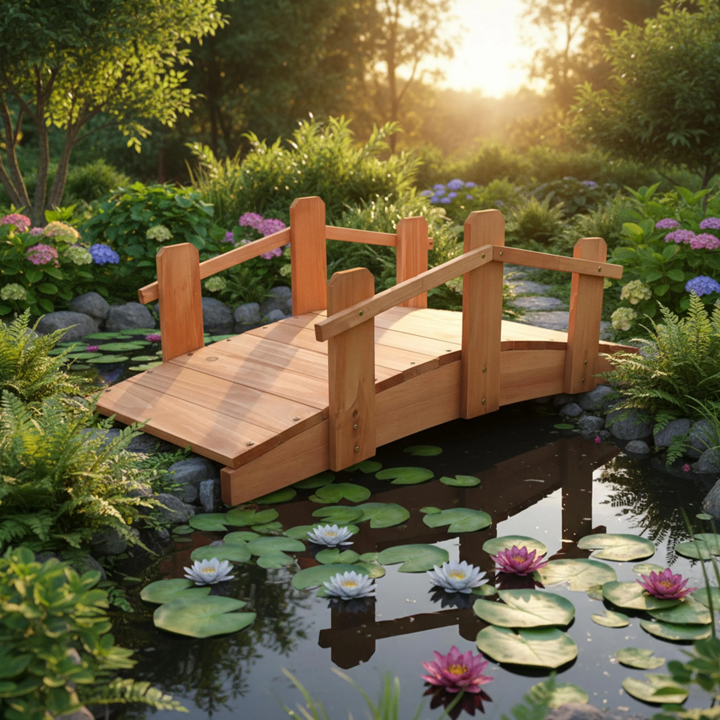 Relaxdays Ponte Giardino in Abete per Stagno/ruscello HxLxP:25x32x70 cm, Max 100 kg, lasurato Arancione