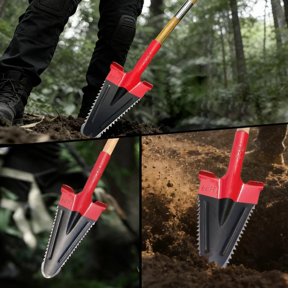 Vanga per Orto con Denti Segati 142CM,Vanga da Scavo Adatto per la Sradicazione Delle Radici,Pala da Scavo con Ampio Bordo Pedale,Per la Manutenzione del Giardino(Punta a Punta)