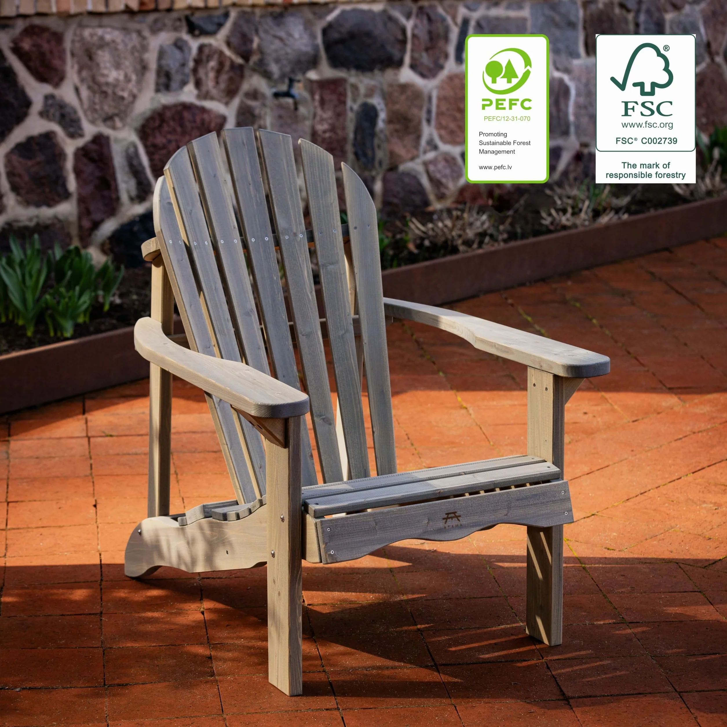 AMATA Sedia singola Adirondack per esterni, collezione UNGURS - Sedia in legno resistente alle intemperie per patio, cortile e giardino braciere - ergonomica e resistente, design senza tempo (grigio)