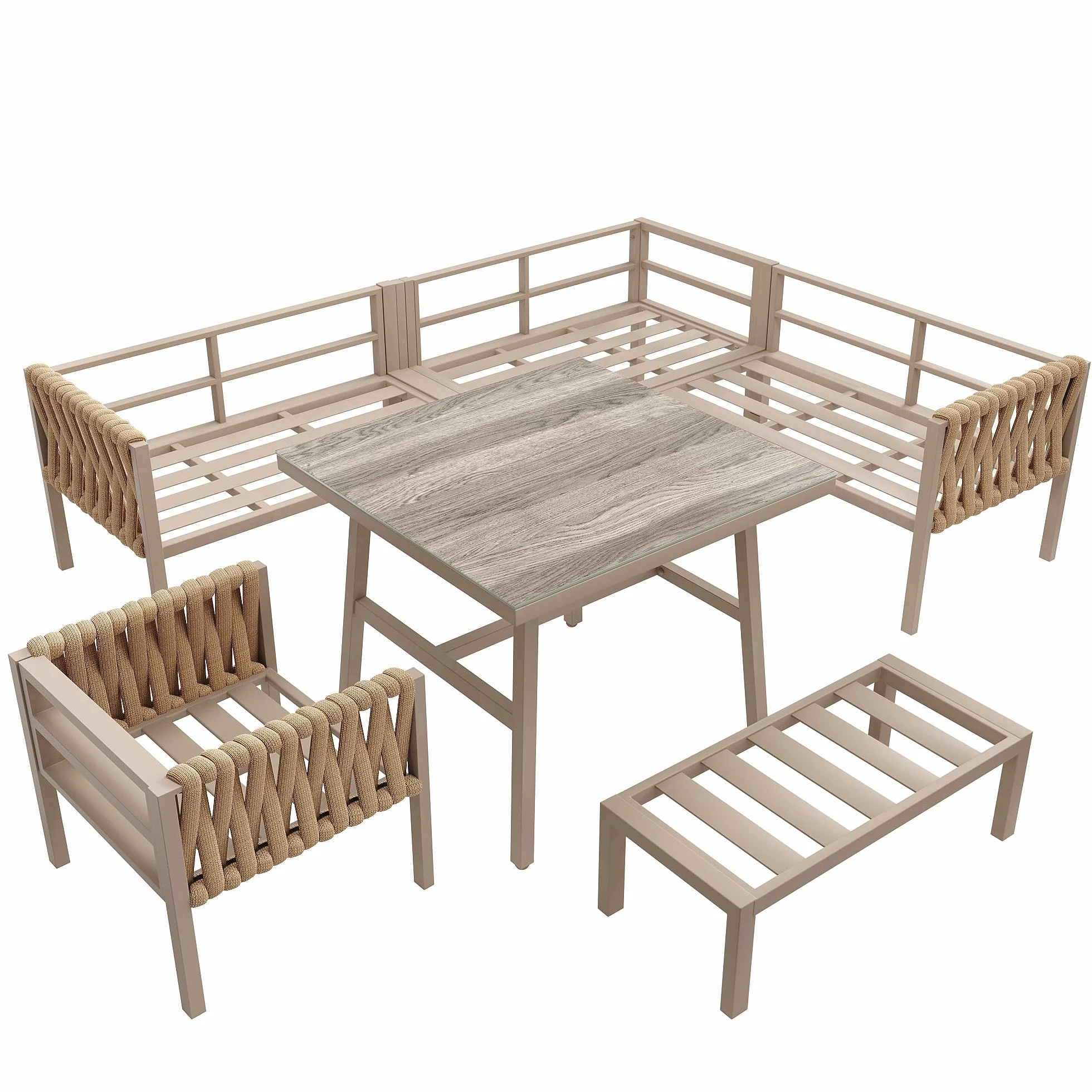 Idemon Set divano da giardino ferro zincato vetro temperato beige cuscini