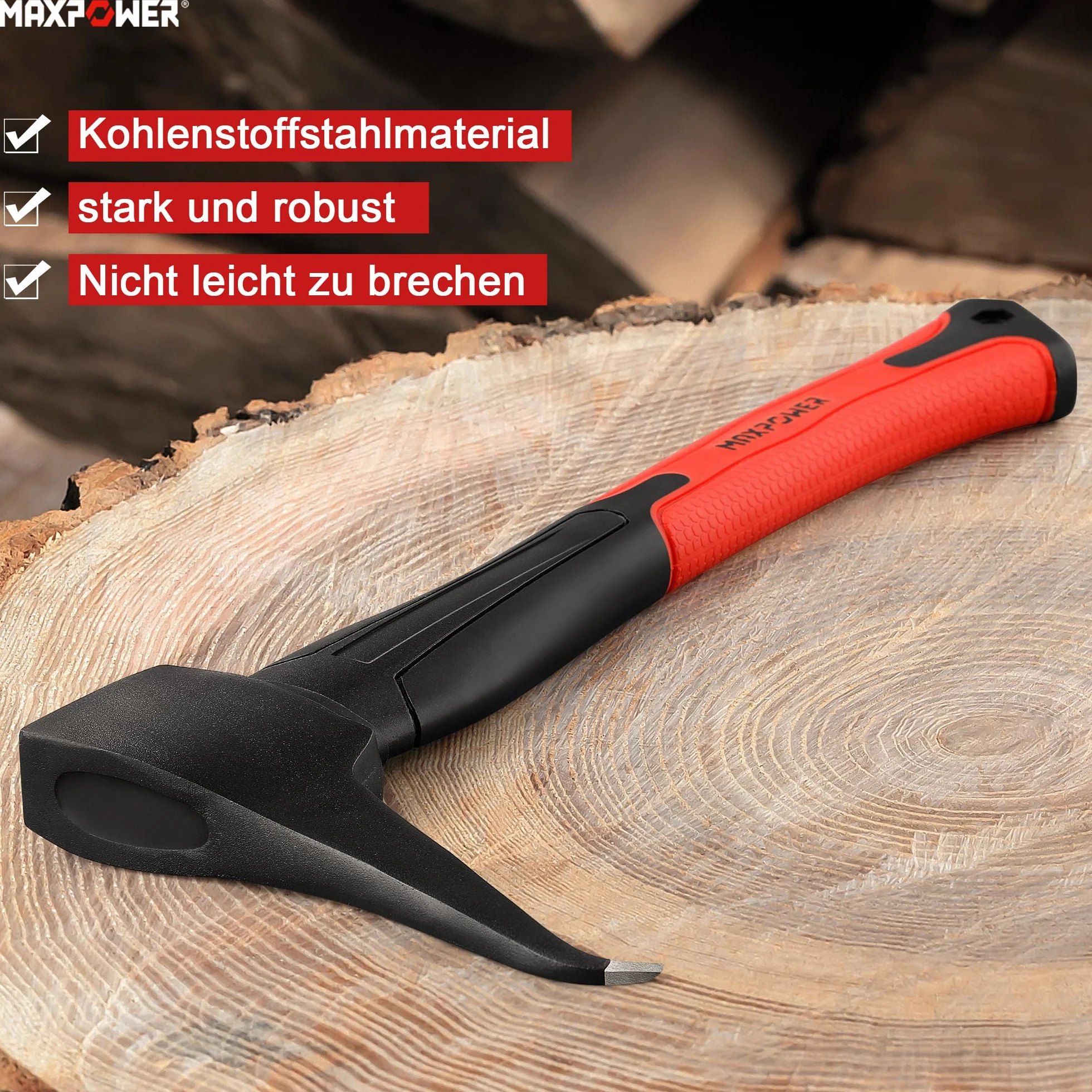 MAXPOWER Sappie Manuale 400 mm Acciaio al Carbonio, Ascia Ergonomica con Impugnatura da Fibra di Vetro e TPR