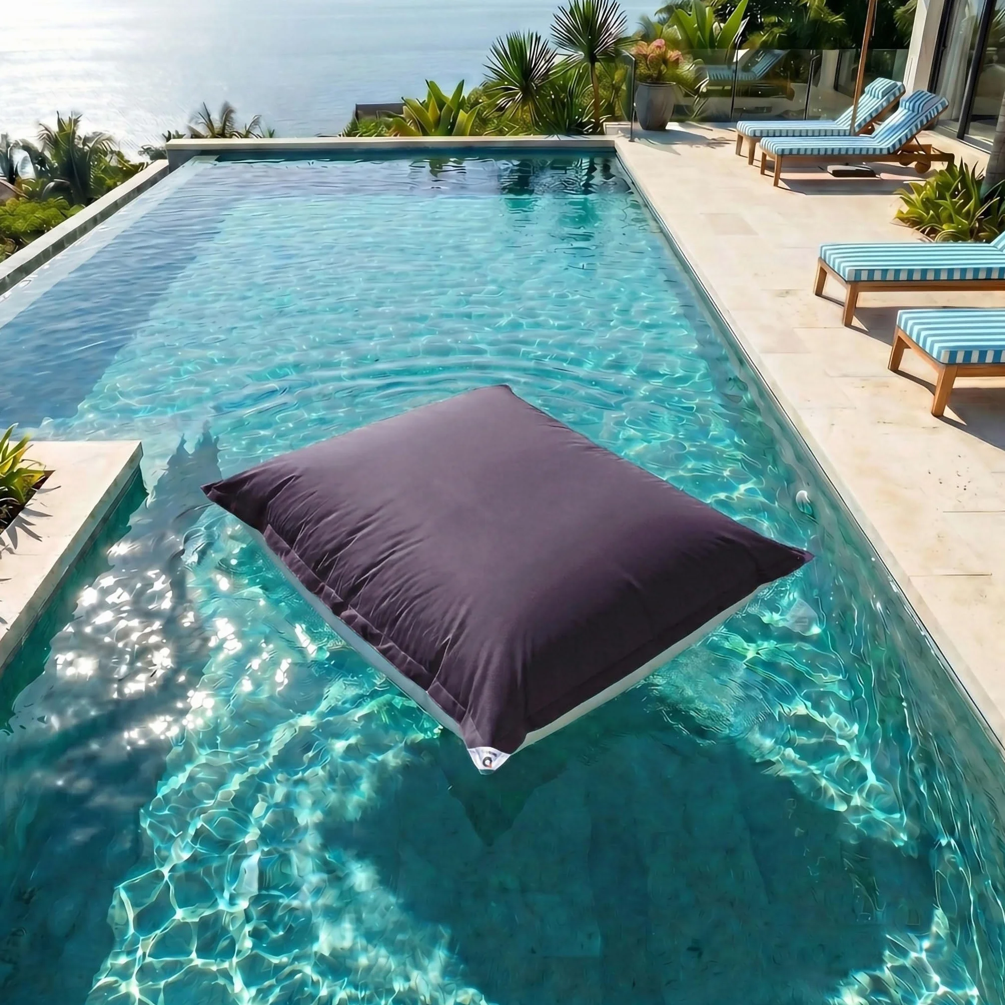 Pouf da Esterno Gigante XXL 180x140cm Imbottito (Non Gonfiabile) Galleggiante Piscina - Pouf Giardino Impermeabile Sfoderabile - Riempimento 450L Palline Polistirolo - Grigio Carbone