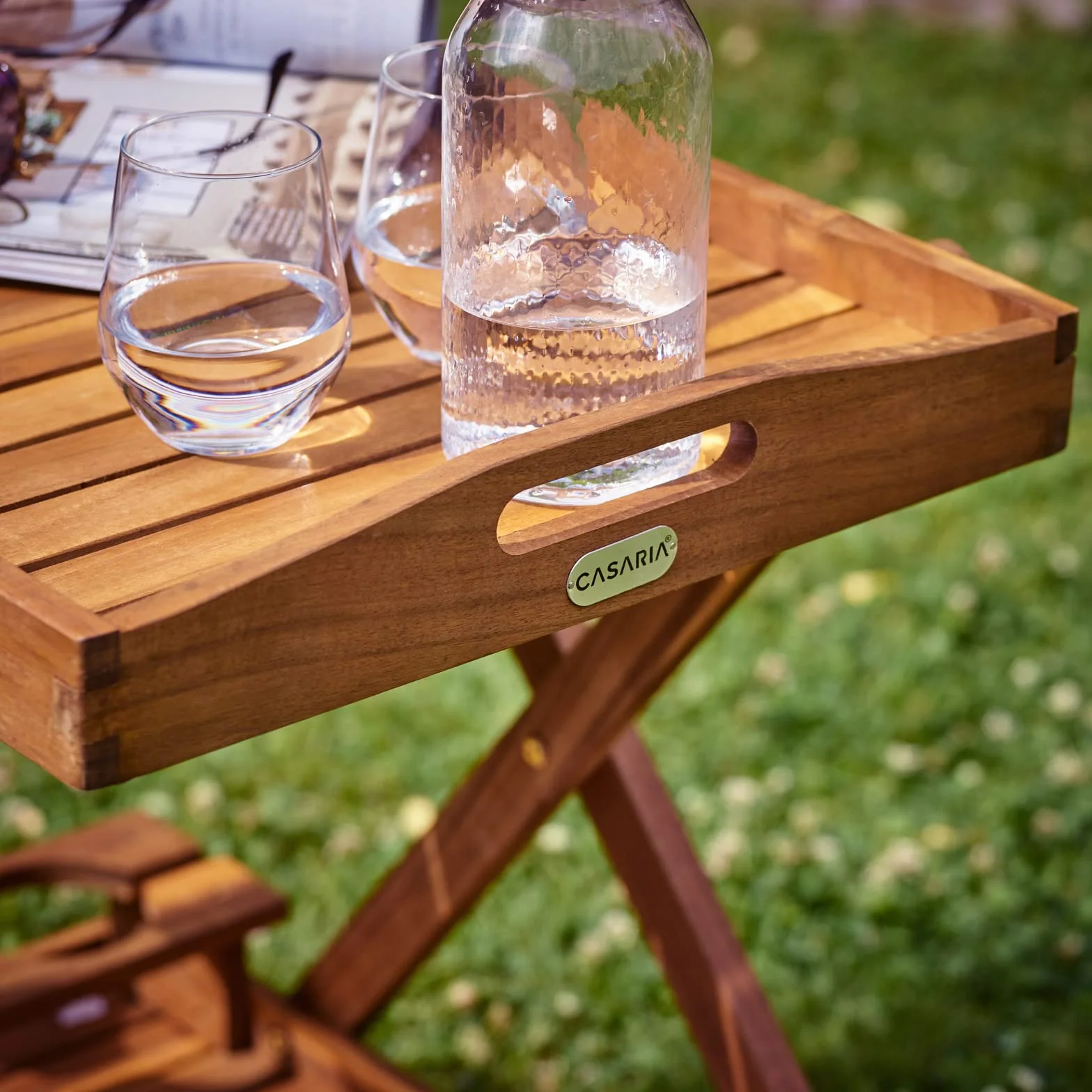 Casaria Carrello da Cucina Portavivande Legno di Acacia FSC 2 Ripiani Vassoio 3 Portabottiglie