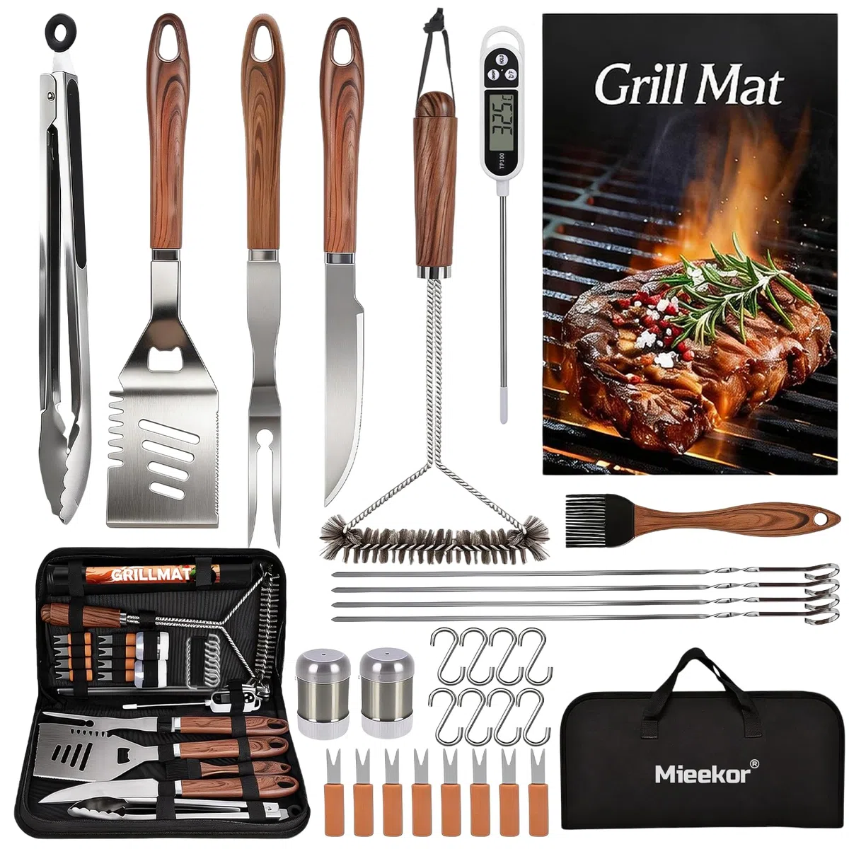 31 Pezzi Set Accessori Barbecue Professionale,Kit Barbecue con Borsa Porta Attrezzi Barbecue,Attrezzi Barbecue in Acciaio Inossidabile,Regalo per Uomo,per Campeggio,Picnic (31 Pezzi)