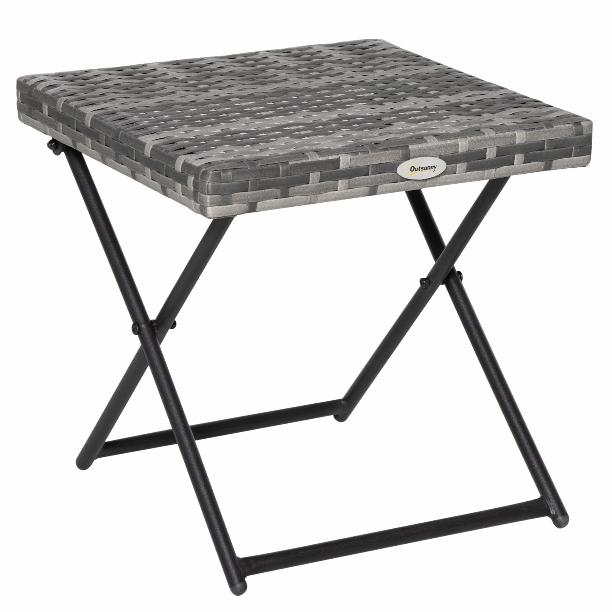 Outsunny Tavolino da Giardino Pieghevole in Rattan Sintetico e Acciaio 40x40x40cm Grigio
