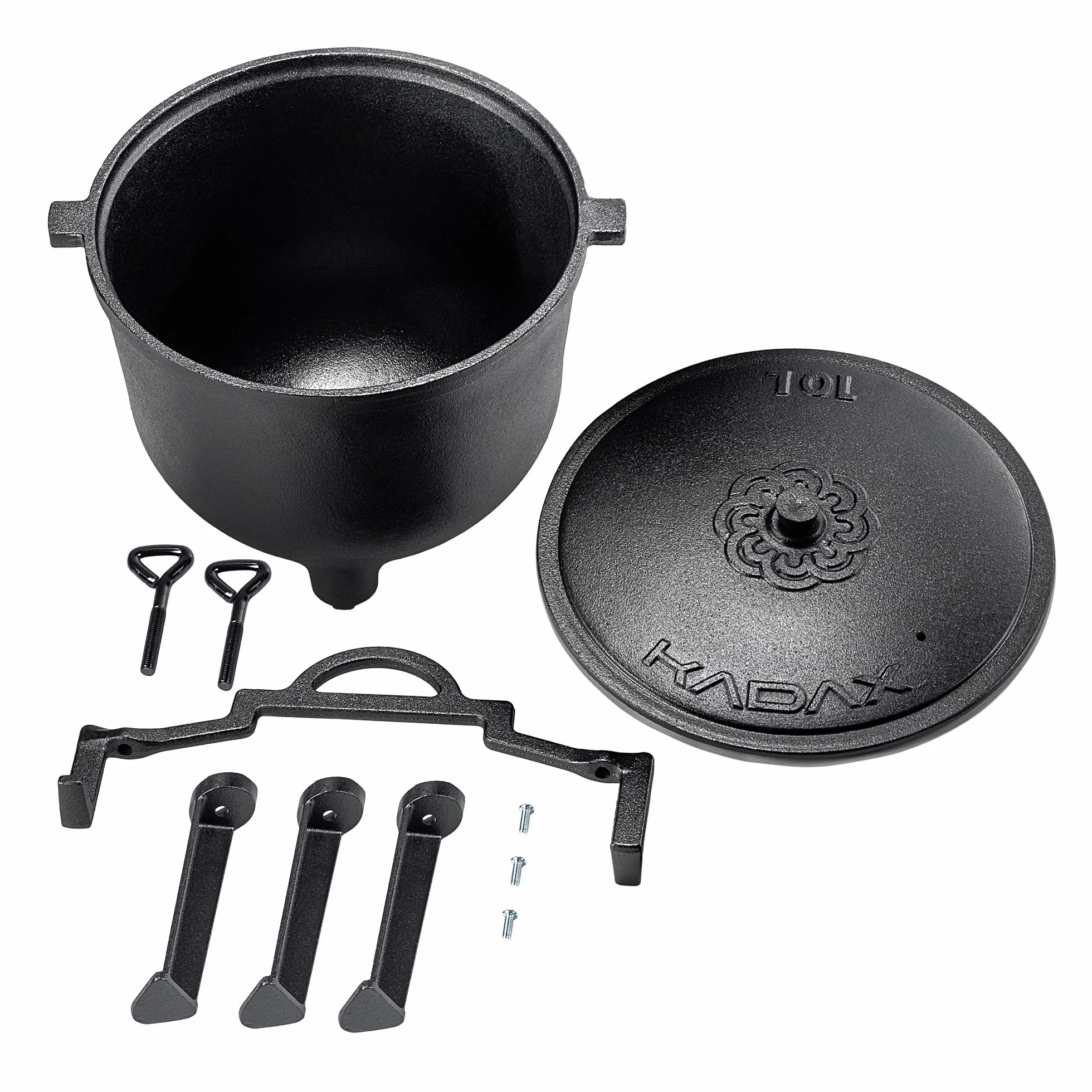 KADAX Jagdkessel 10L - Marmitta in Ghisa con Piedi | Pentola in Ghisa per Cucinare | Dutch Oven per Giardino, Focolare, Campeggio, Barbecue | Con Coperchio