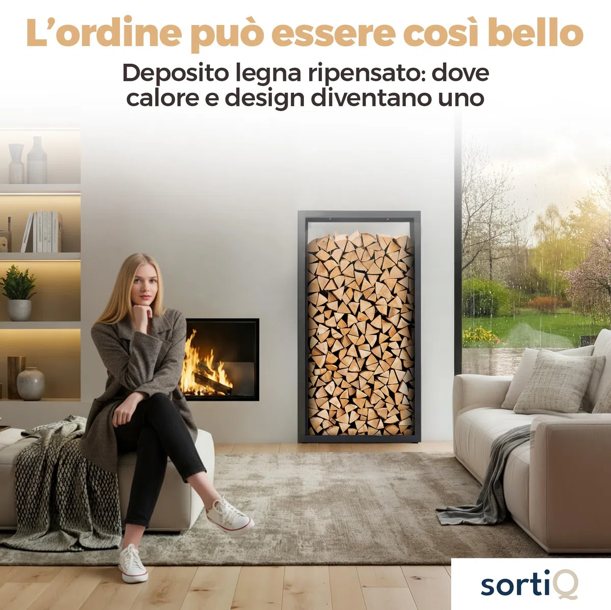 Scaffale per legna da ardere in metallo RAL 7016 per esterni e interni resistente alle intemperie
