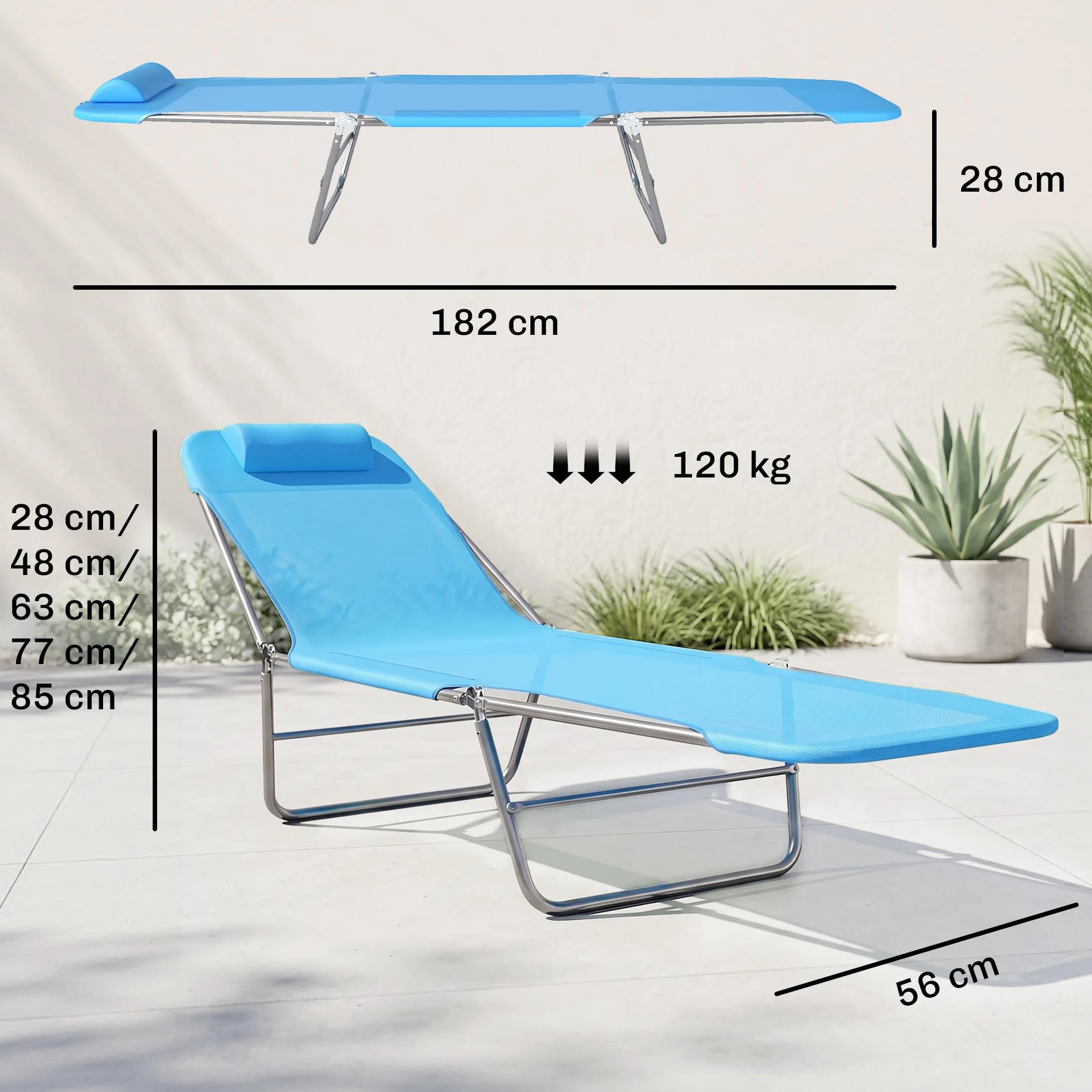 Outsunny Lettino Prendisole Pieghevole con Schienale Reclinabile e Cuscino, Sdraio da Giardino, Spiaggia e Campeggio, Blu