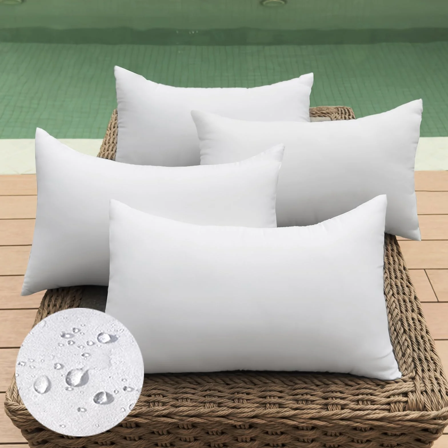 Inserti per cuscini da esterno, confezione da 4 inserti per cuscini medi, impermeabili, decorativi, per mobili da patio, veranda e divano, colore bianco di alta qualità, 30 x 50 cm, set da 4