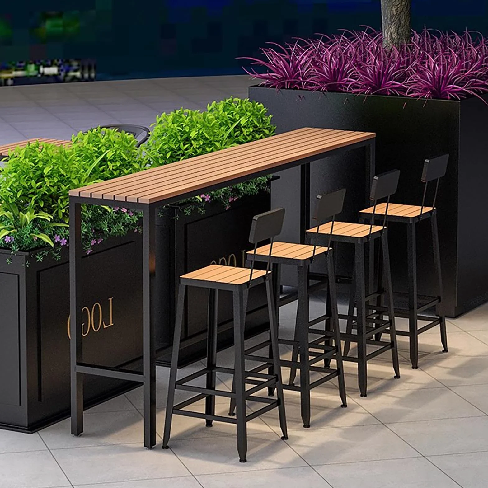 Modern Trestle Table Rectangular Outdoor Bar Table,Waterproof,Wooden Balcony Bar Table for Railings,Narrow Pub Patio Bar Table Wood Counter Height Table-Table Only(63 “L X 15.7 ‘W X 41.3 ’H,