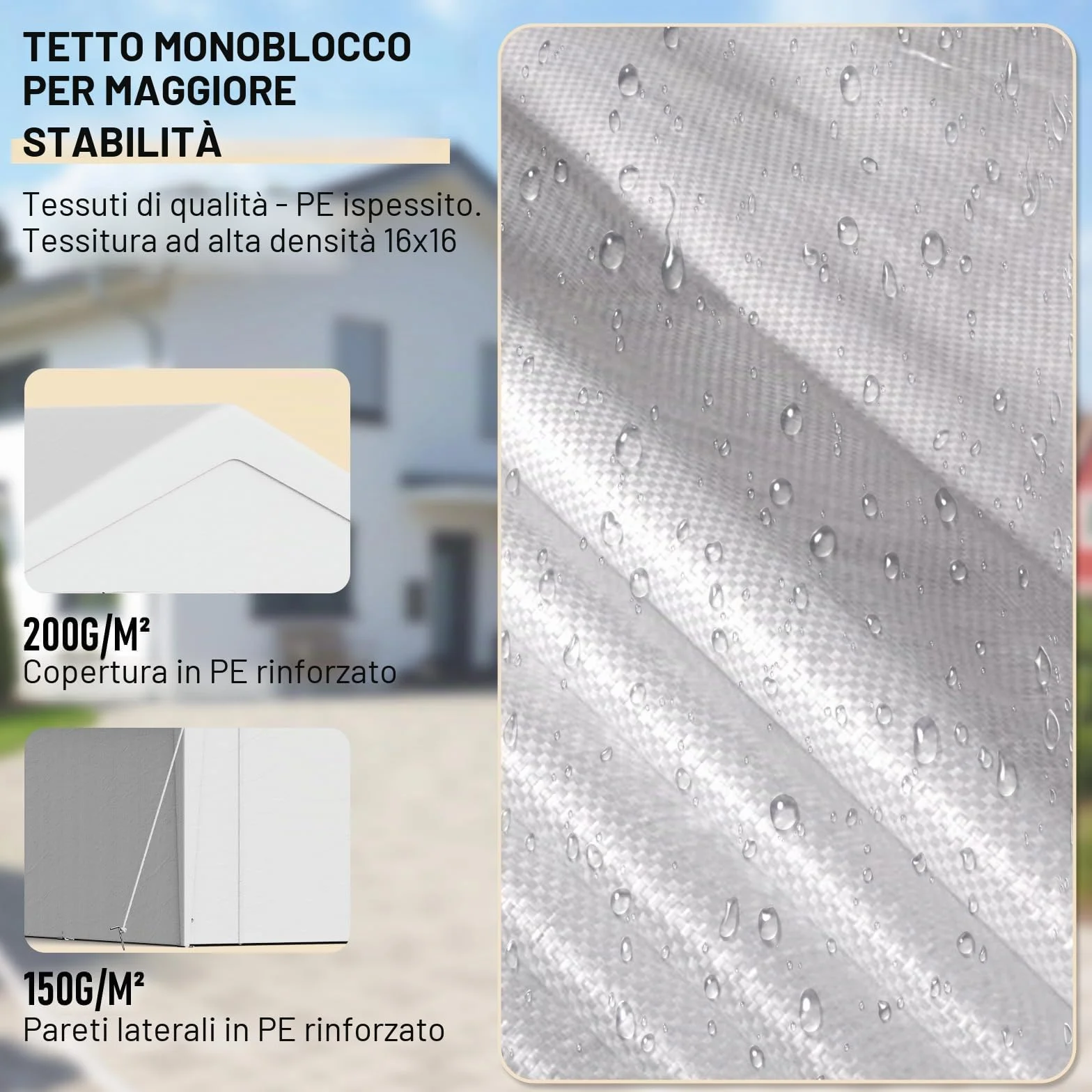 Carport Tenda Garage 4 x 6 m – Tenda da garage impermeabile con pareti laterali rimovibili – Resistente ai raggi UV – Rifugio invernale per auto, SUV, camion, barca, tenda da giardino, garage, bianco