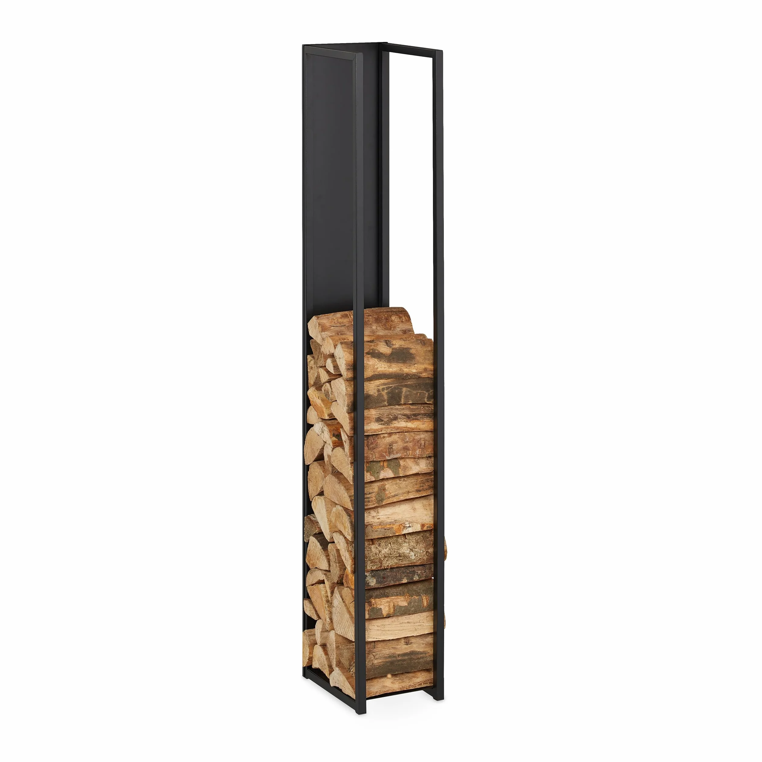 Relaxdays Scaffale Portalegna da Interno in Acciaio 157x23,5x30 cm Nero