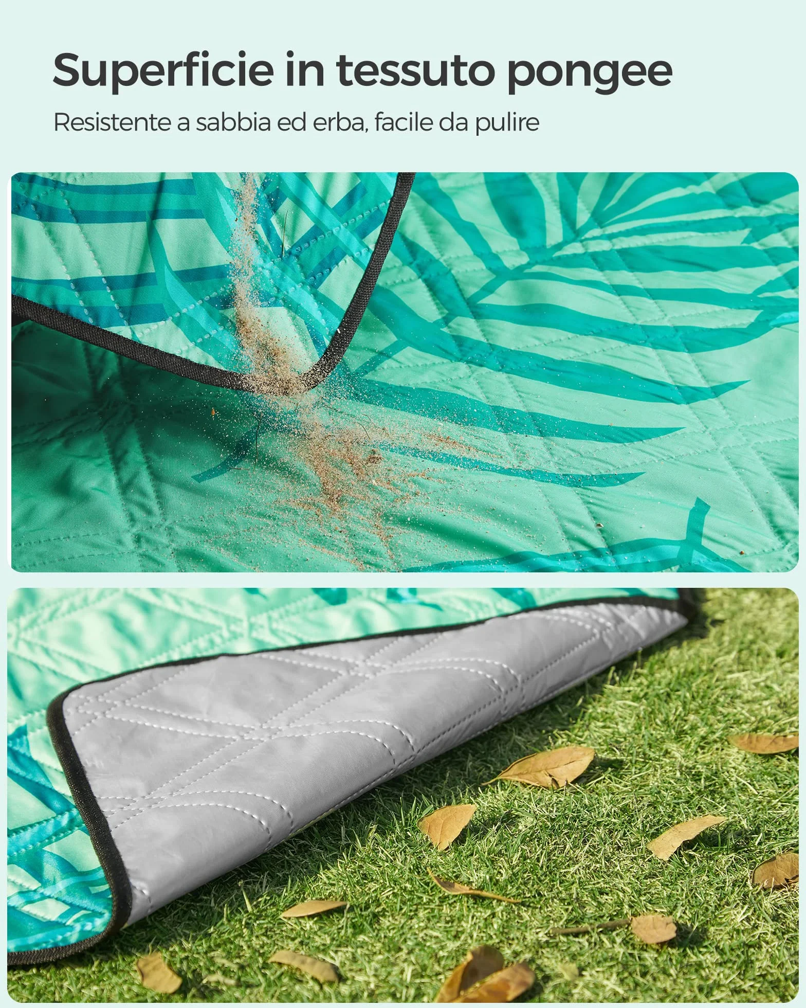 SONGMICS Coperta Picnic 200x200 cm Impermeabile Lavabile Pieghevole Verde GCM001C02