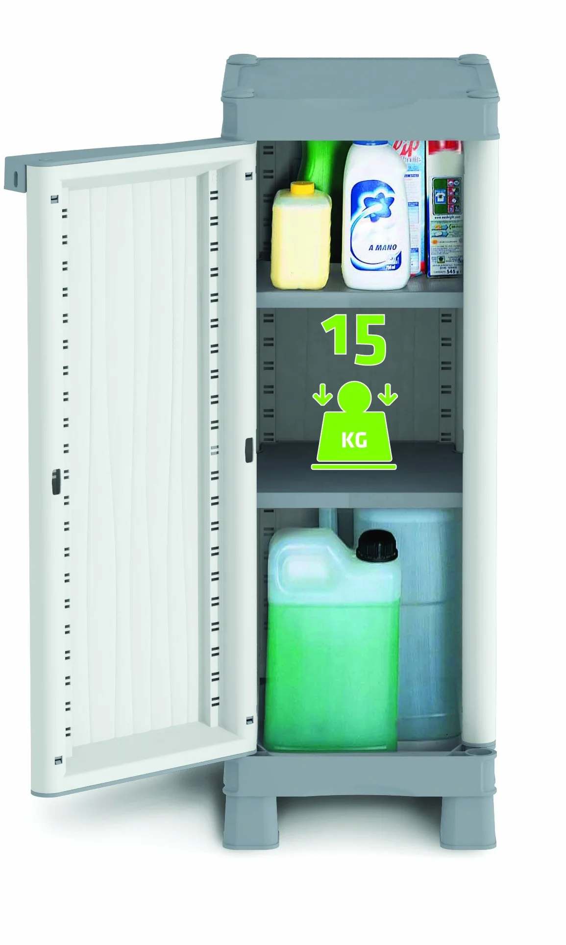 Terry, Base 350 UW, Armadietto da Interno Esterno, 2 Ripiani Regolabili. Materiale: Plastica, Dimensioni: 35x43,8x97,6 cm