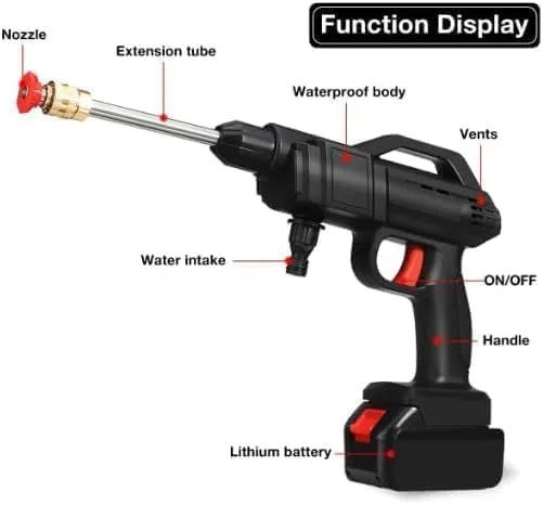 SQUADO Idropulitrice Wireless Portatile, 50PSI, 2 Batterie 8000mAh, Tubo 3m, Ugelli Regolabili, con Valigetta