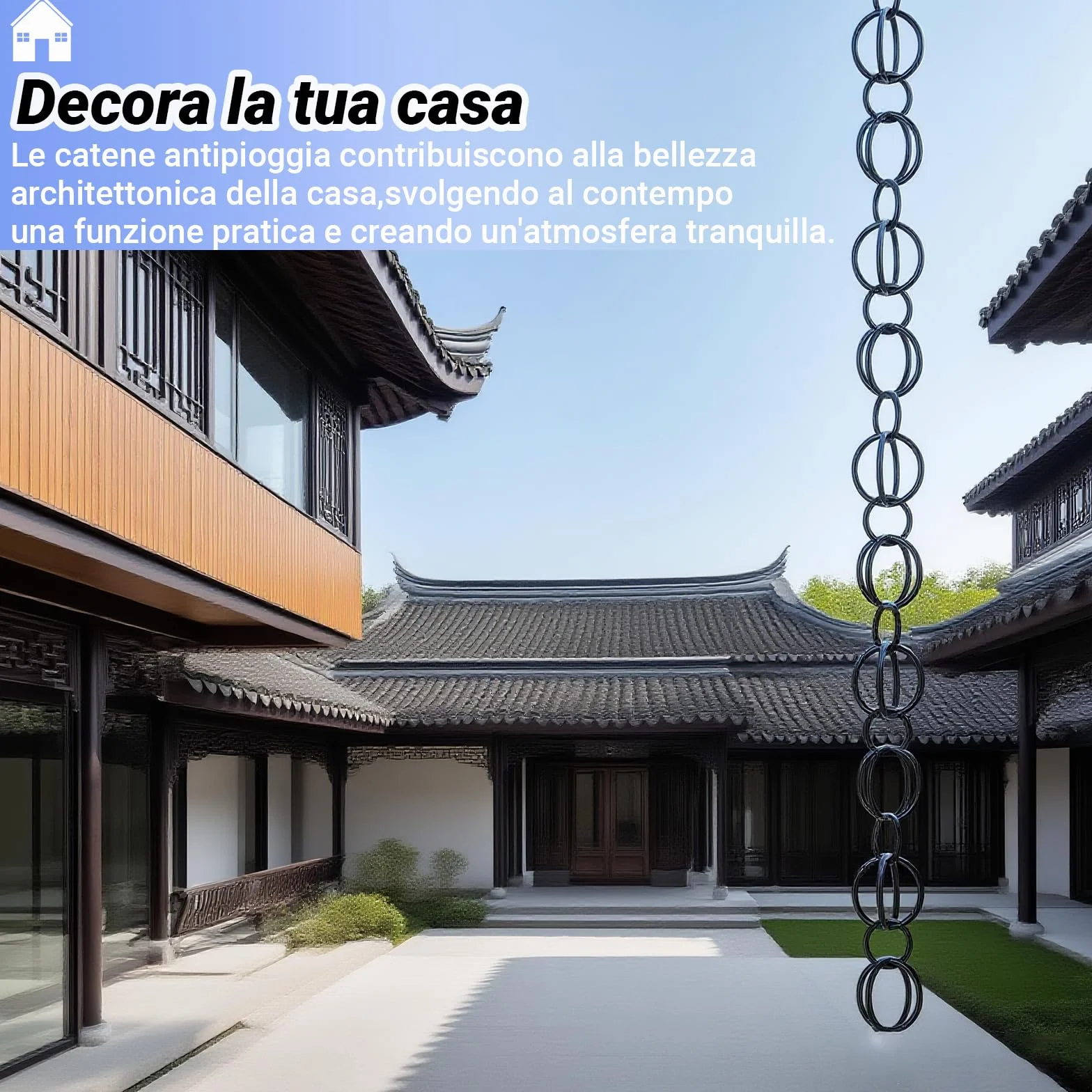 Catena per Pioggia Esterna, Adattatore per Grondaie in Alluminio Nero, con Funzione di Drenaggio e Decorazione PluvialeNero(4m)