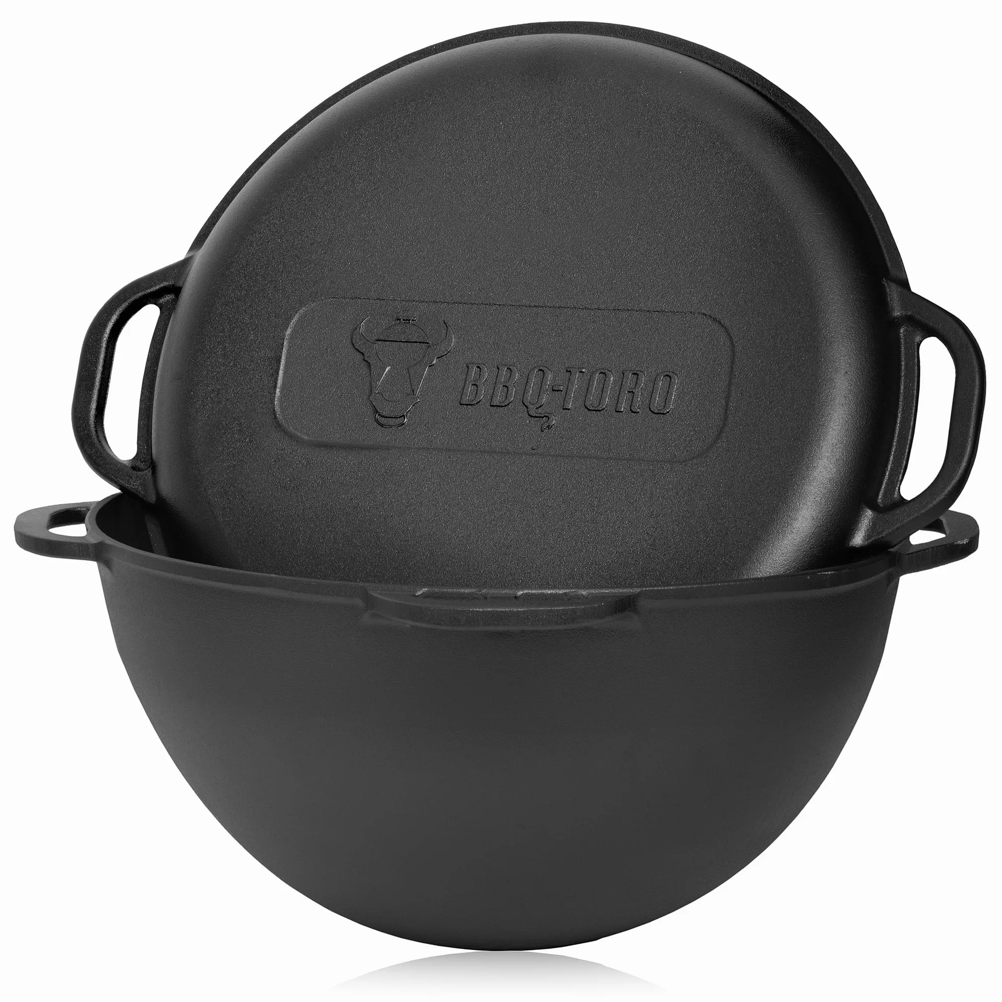 BBQ-Toro Kazan in ghisa con coperchio | 19 litri | Pentola tradizionale in ghisa | Kazan con base rotonda | Wok preseasoned | Casseruola per cucinare, brasare, friggere