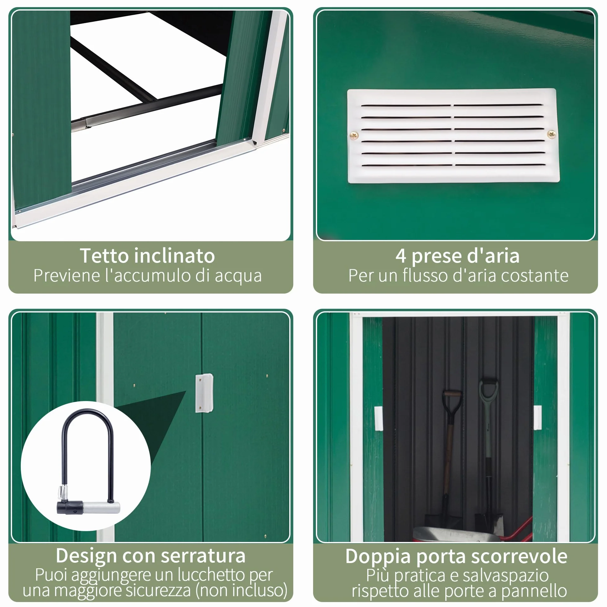 Outsunny Casetta da Giardino 4.9 m² Lamiera d'Acciaio 277x195x192 cm Verde Scuro