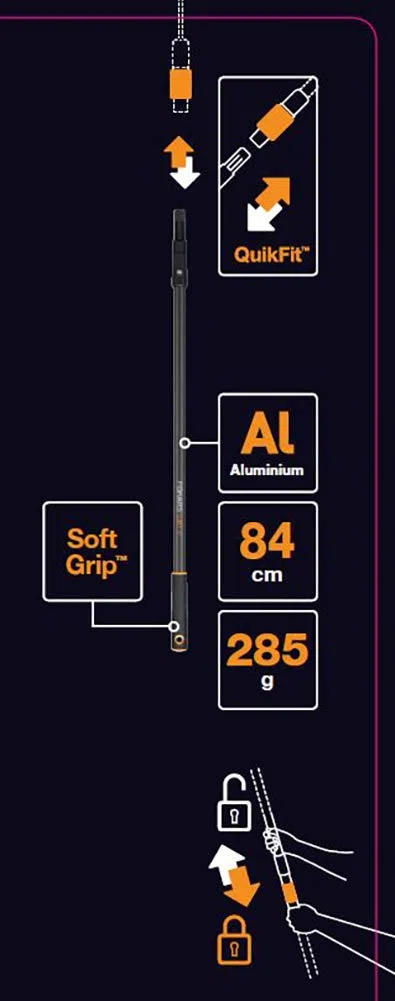 Fiskars Manico medio QuikFit 84 cm Alluminio Nero/Arancione