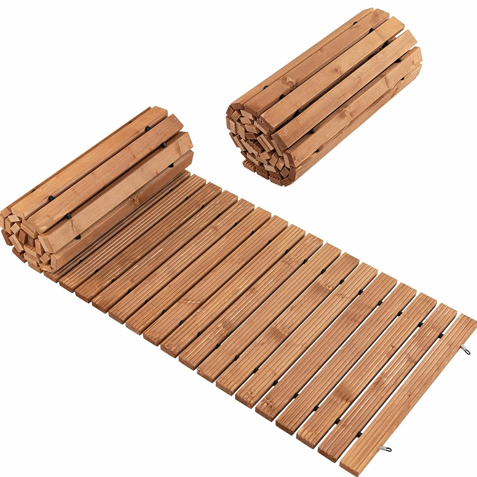 SOARS Passerella da Giardino Arrotolabile 245 cm, Sentiero da Prato in Legno di Abete con Cavi in Acciaio, Percorso da Prato Antiscivolo per Cortile e Spiaggia (Marrone, 245 x 43 cm)