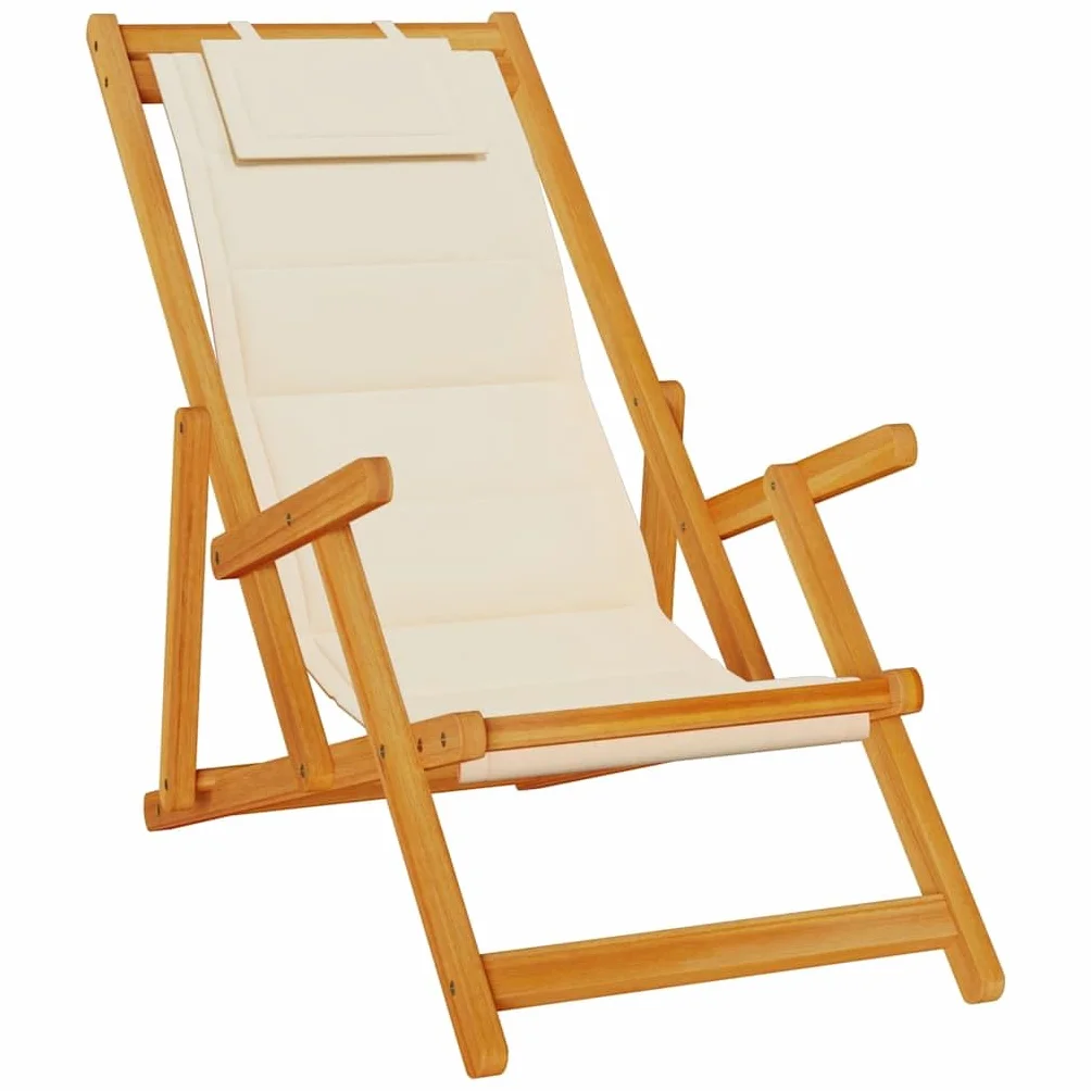 vidaXL Sedia da Spiaggia Pieghevole Braccioli Legno Acacia&Textilene, sedia da spiaggia pieghevole, sedia a sdraio, sedia da spiaggia in legno