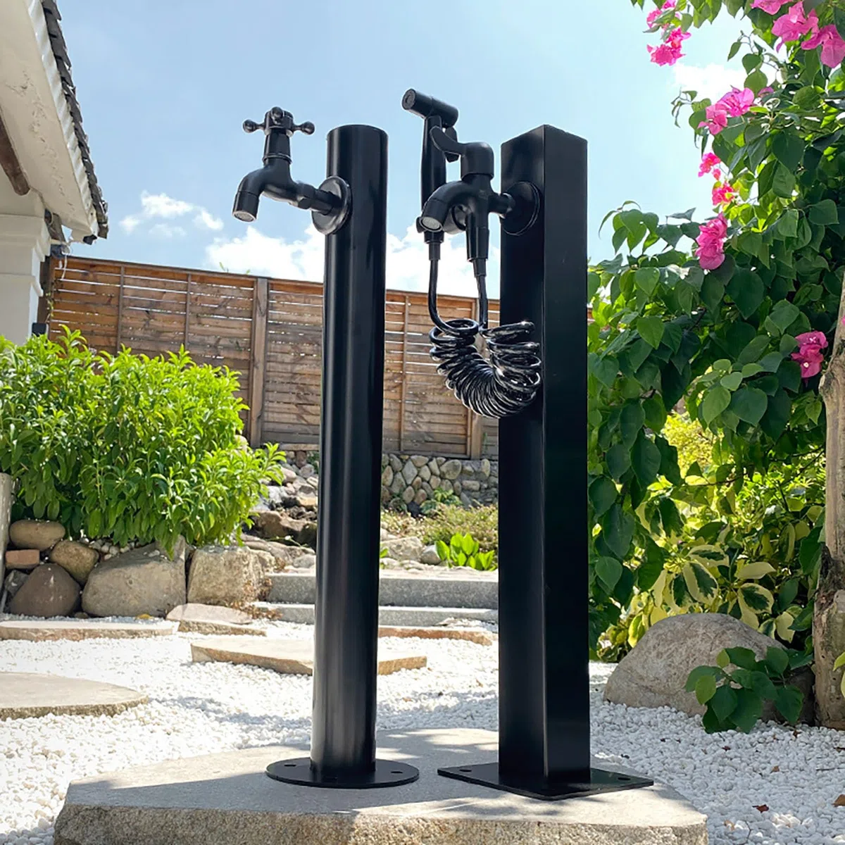 Fontana da Giardino Esterno in Acciaio Inossidabile 304, Rubinetto Antigelo a Doppia Uscita con Pistola a Spruzzo