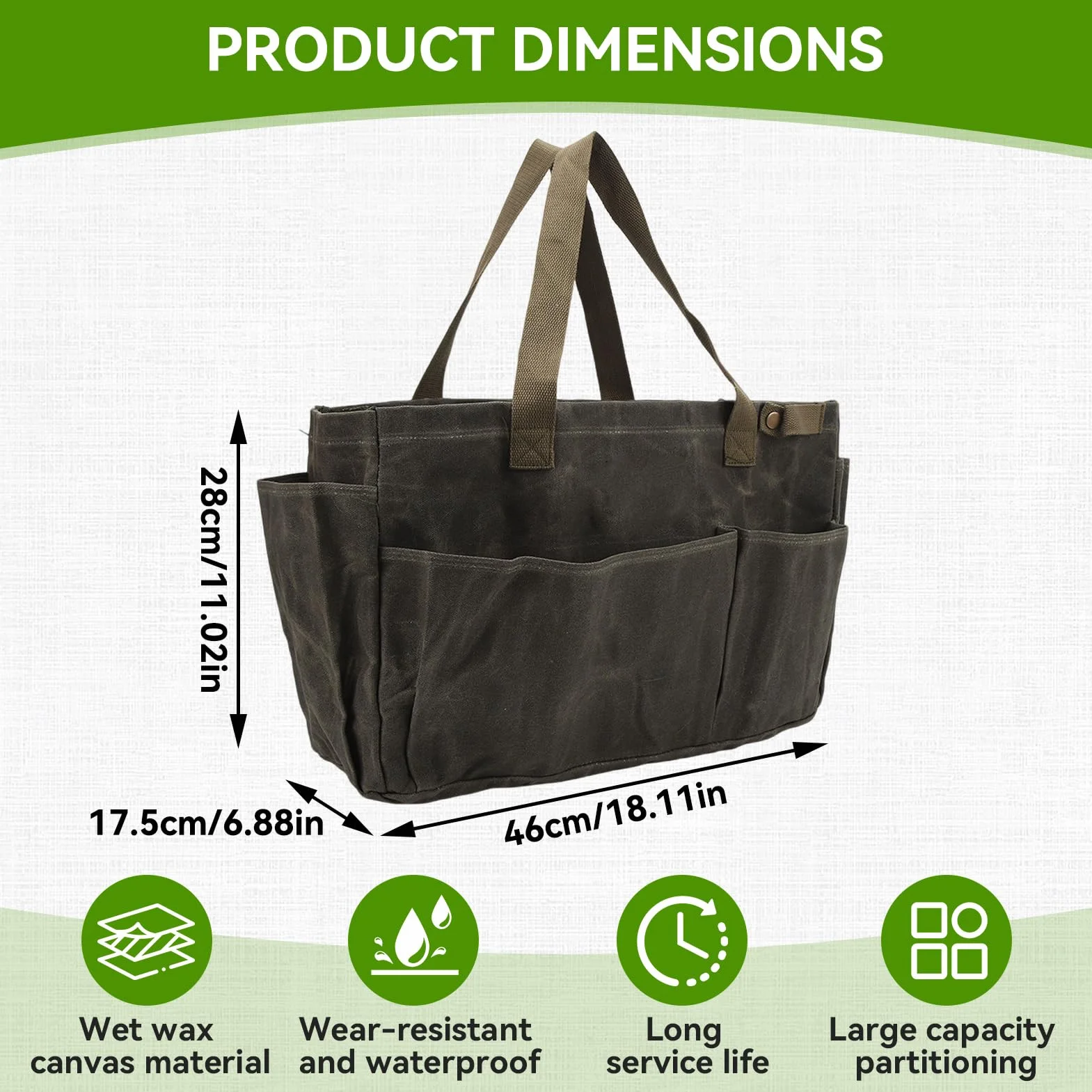 HERCHR Borsa da Giardinaggio Borsa per Attrezzi da Giardino Borsa da Giardino Impermeabile di Grande capacità Borsa per Organizzatore per Kit di Attrezzi da Giardinaggio Borsa in Tela