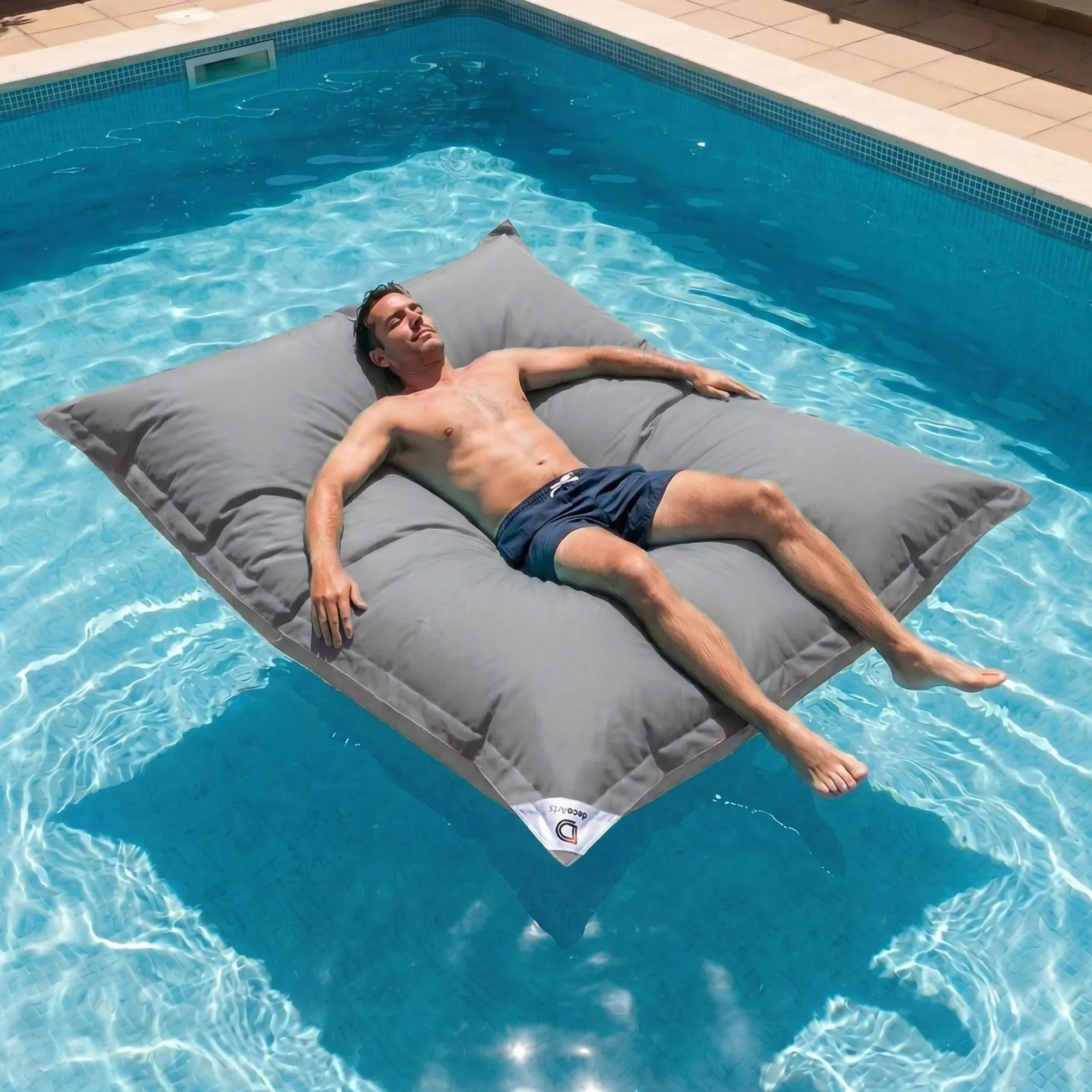 Fodera per pouf gigante XXL 180 x 140 cm sfoderabile galleggiante piscina grigio ciottoli