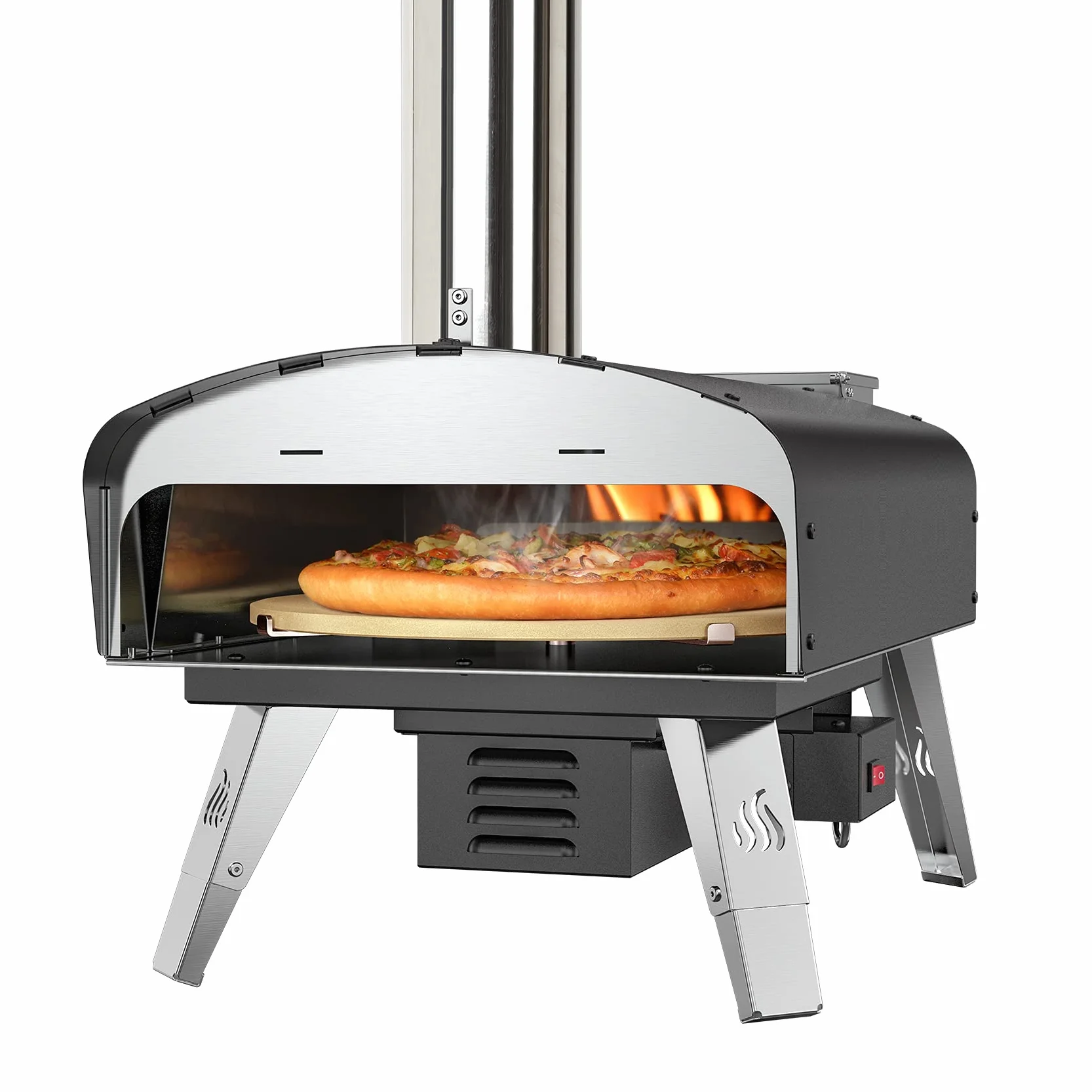 Mimiuo Forno per Pizza a Pellet con Pala e Pietra, Sistema Grill Rotante Automatico, Nero