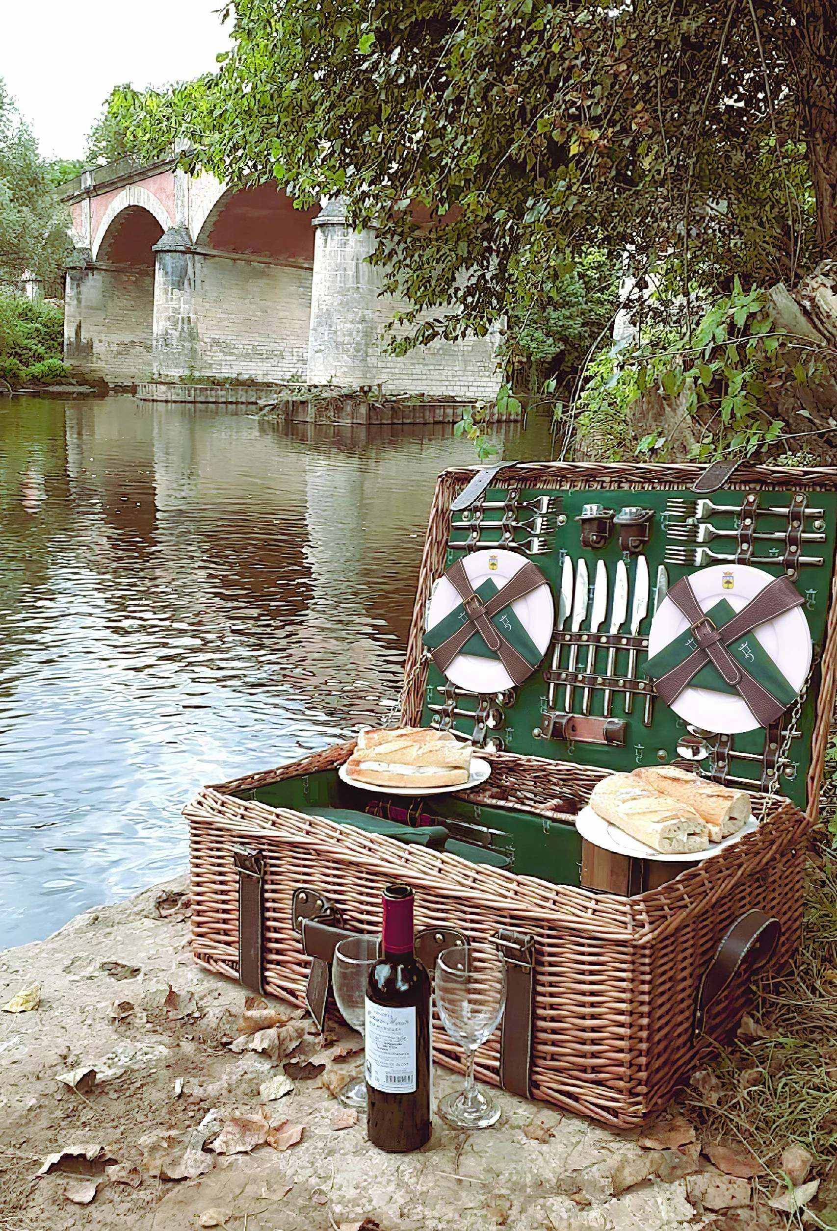 Baule da picnic in pelle Prestige Champs Elysée per 6 persone 57x37x23cm