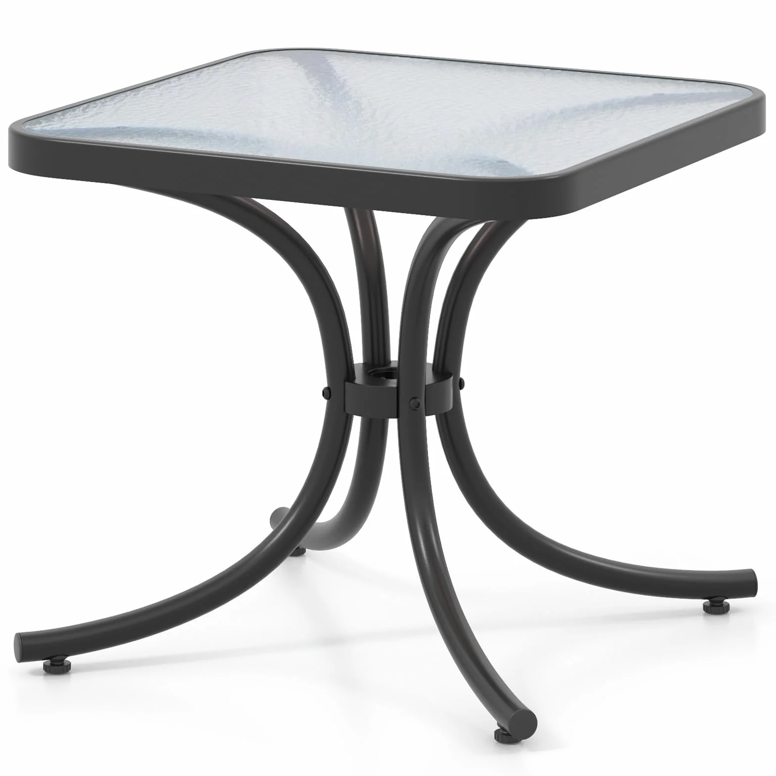 GIANTEX Tavolino da Giardino 50 cm, Tavolino Quadrato con Piano in Vetro Temperato, Struttura Metallica Resistente, Tavolino da Caffè da Esterno per Giardino, Balcone, Piscina, Nero