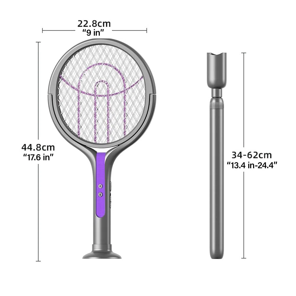 Scacciamosche elettrico 2800V 6 in 1 con testa rotante ricaricabile asta telescopica trappola insetti USB