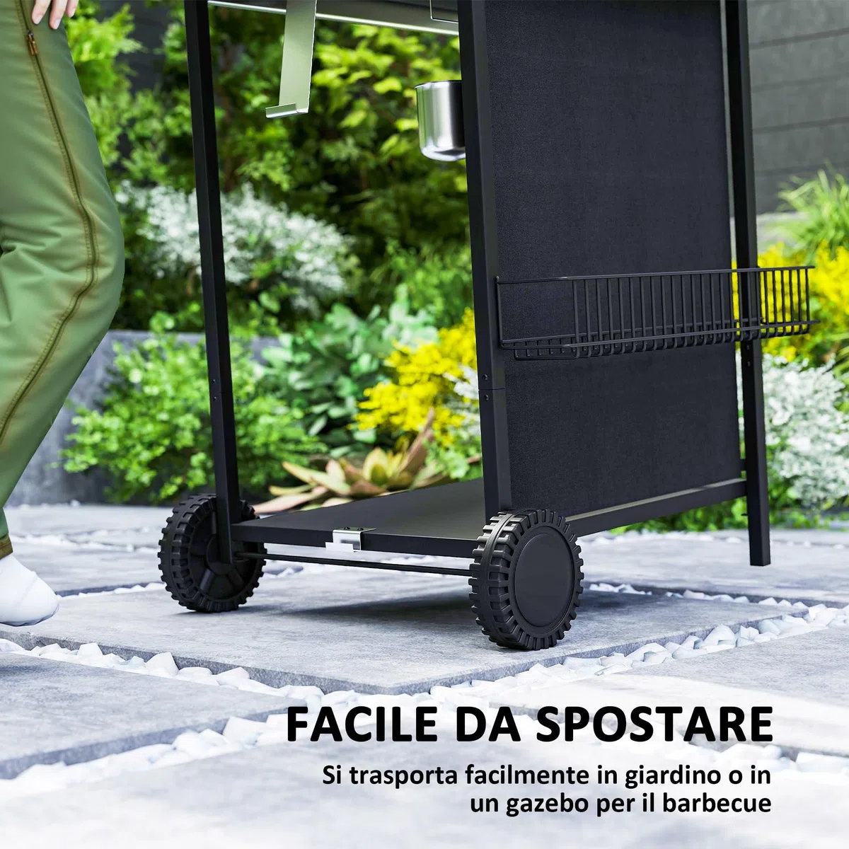 Outsunny Barbecue a Gas 4 Bruciatori 9.5kW con Coperchio Termometro Ruote Nero