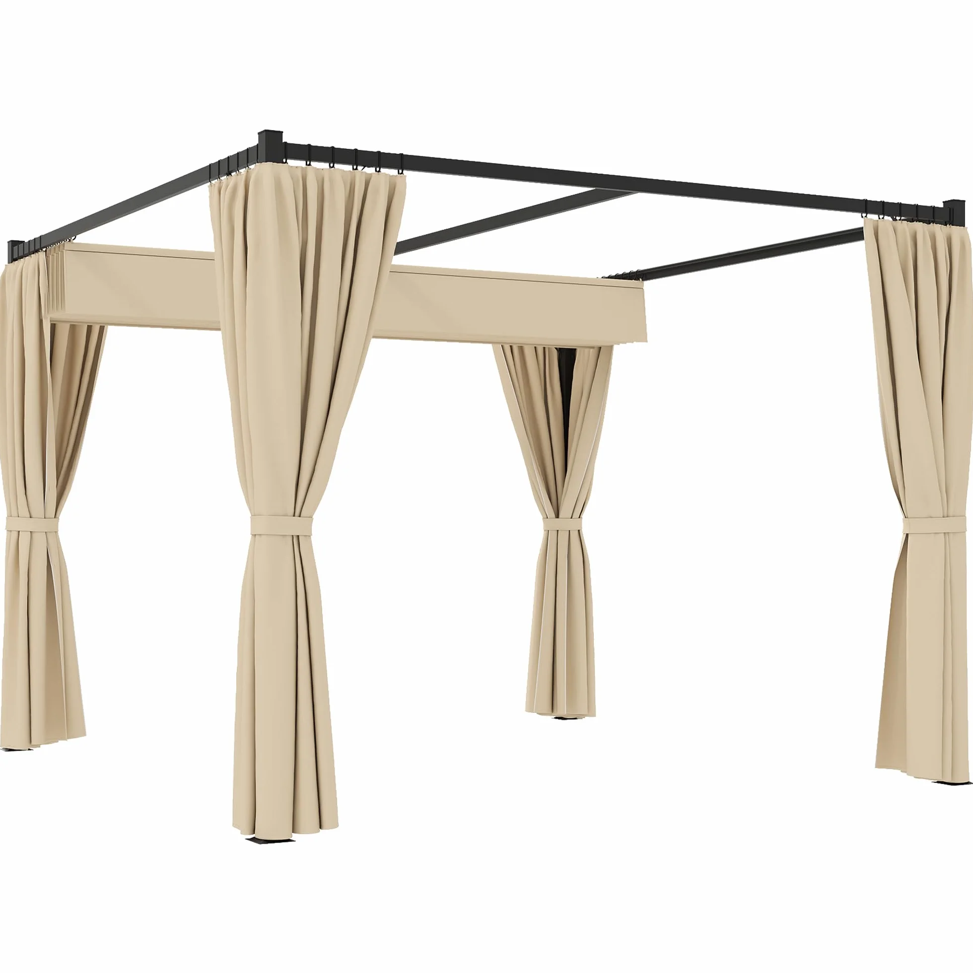 Outsunny Gazebo Pergola 3x3 m con Pareti Laterali e Tetto Retrattile, Metallo e Poliestere 180g/㎡, Beige