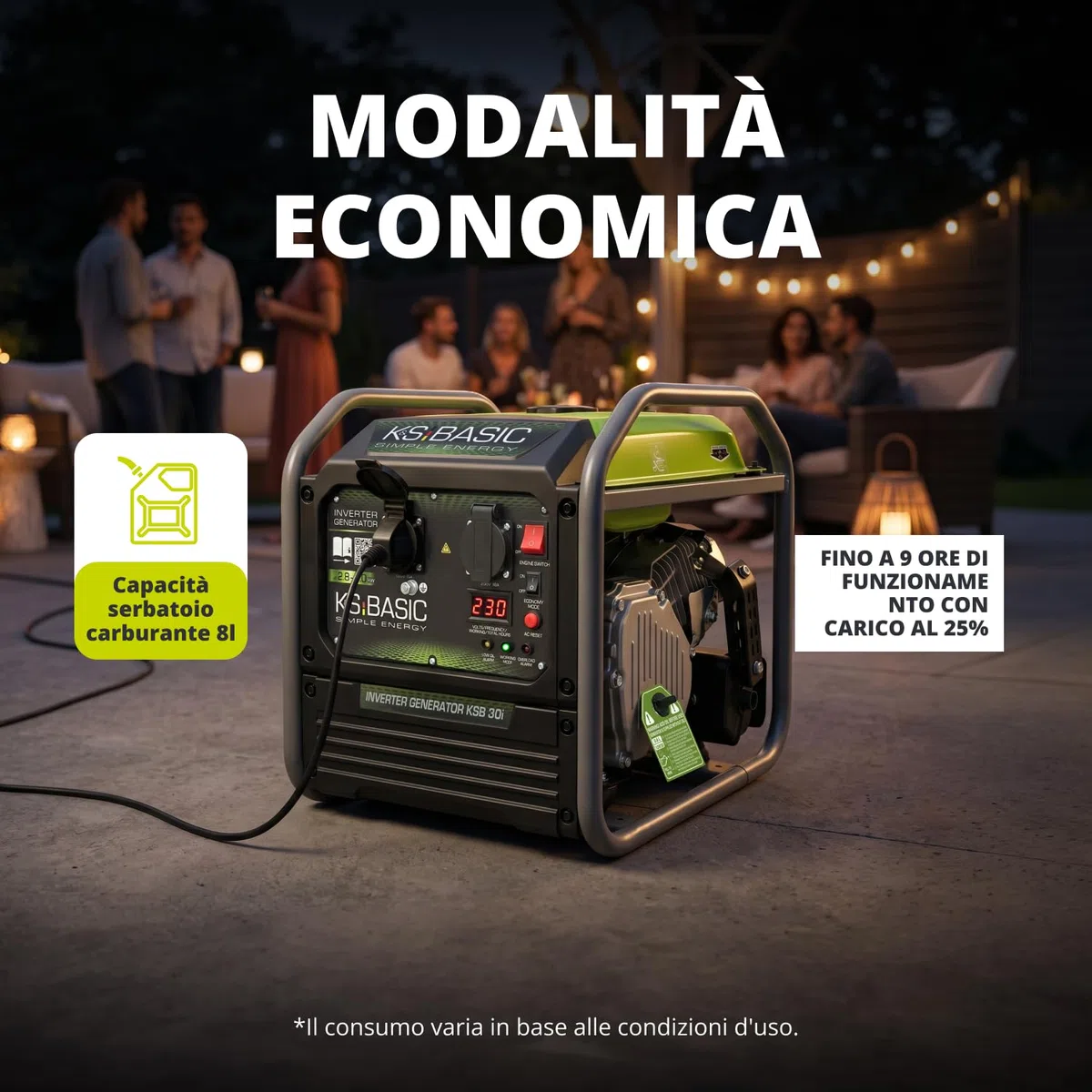 K&S Basic 30i Generatore inverter, 2800 W, potenza nominale 3000 W massima, generatore di emergenza a benzina, onda sinusoidale pura, modalità ecologica, generatore di corrente per casa, campeggio e