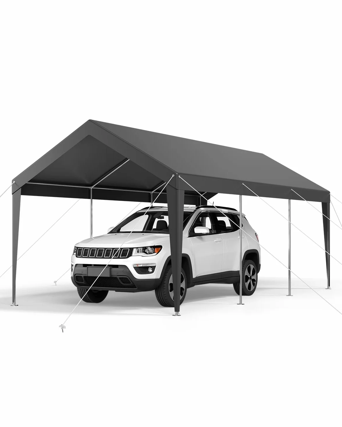 VEVOR Posto Auto Coperto Esterno, Riparo per Auto 3,05 x 6,09 x 2,87 m, Tettoia Potabile con Pareti Laterali e Porta Rimovibili, Resistente ai Raggi UV e all'Acqua, per Auto e Barca, Grigio