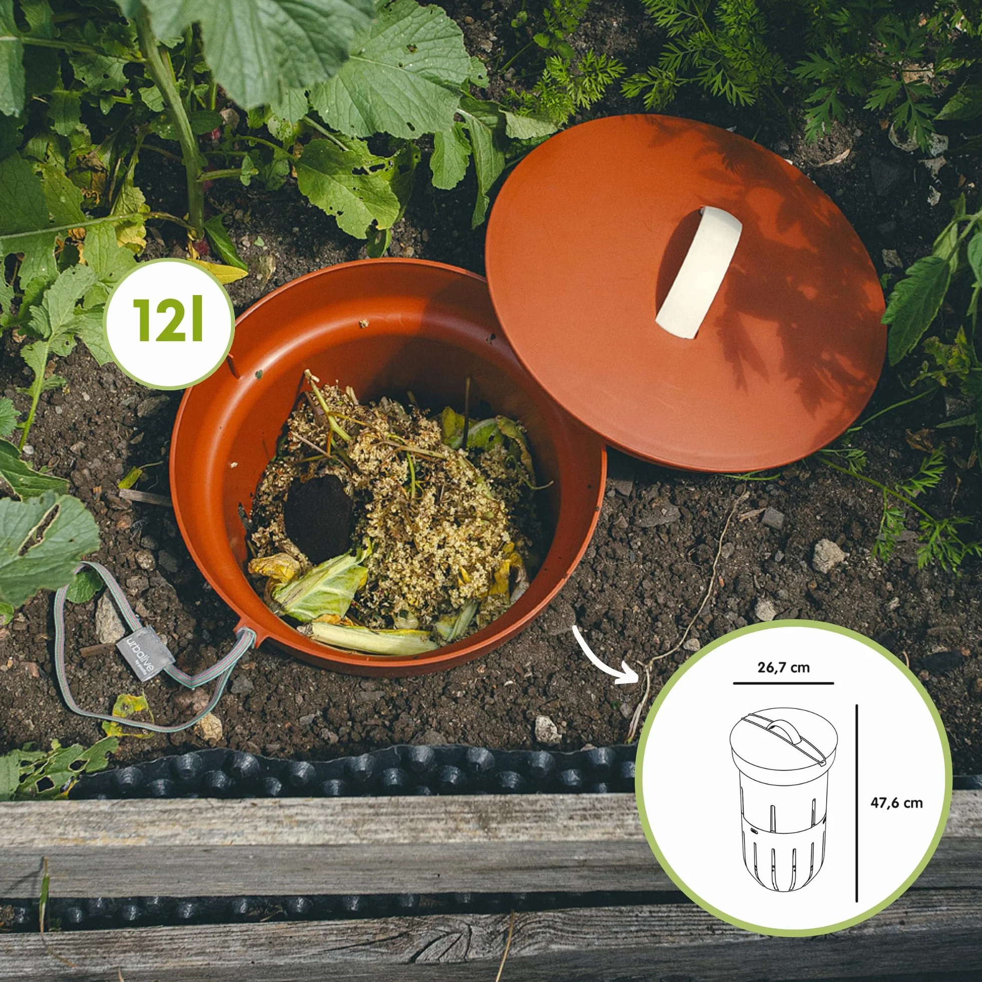 Lombricompostiera 12 L Composter per Letti Rialzati, Secchio da Esterno con Coperchio, Plastica Riciclata Terracotta
