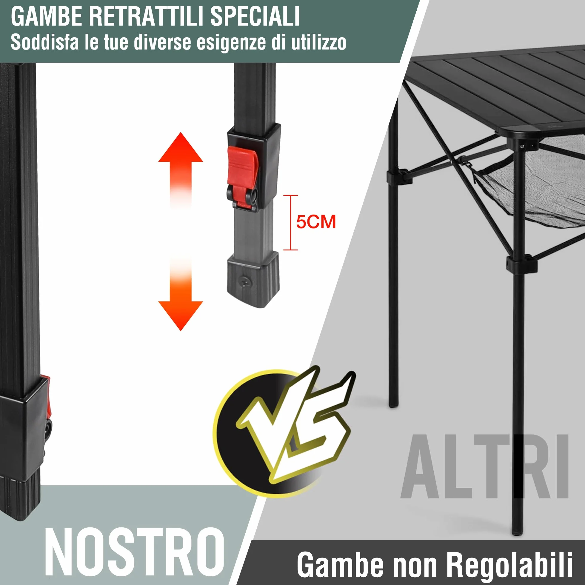 VILLEY Tavolo Pieghevole in Alluminio 70x70x78 cm con Borsa da Trasporto per Campeggio Picnic Giardino