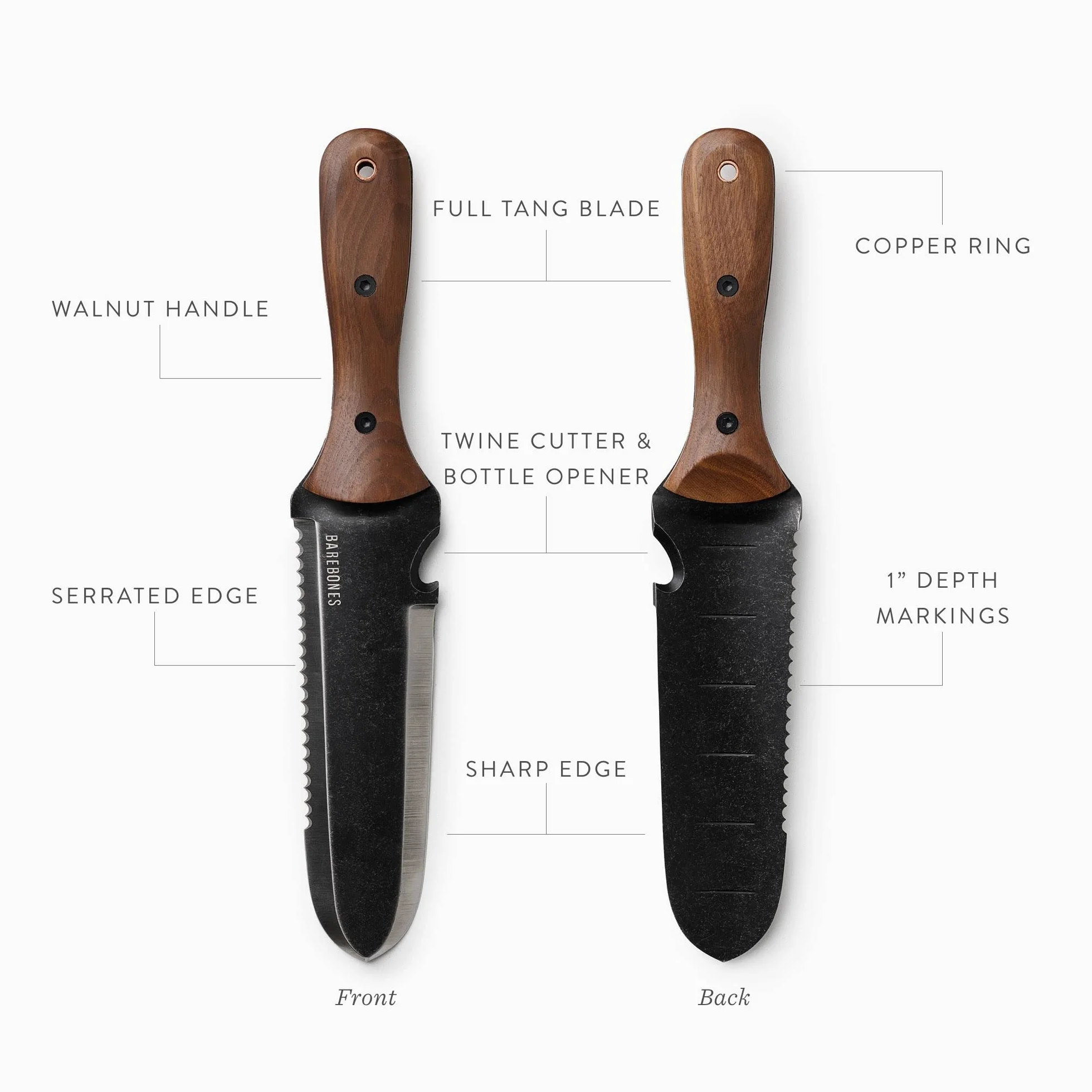 Barebones Coltello da Scavo, Coltello da Giardino in Acciaio Inox Hori Hori con Fodero Living