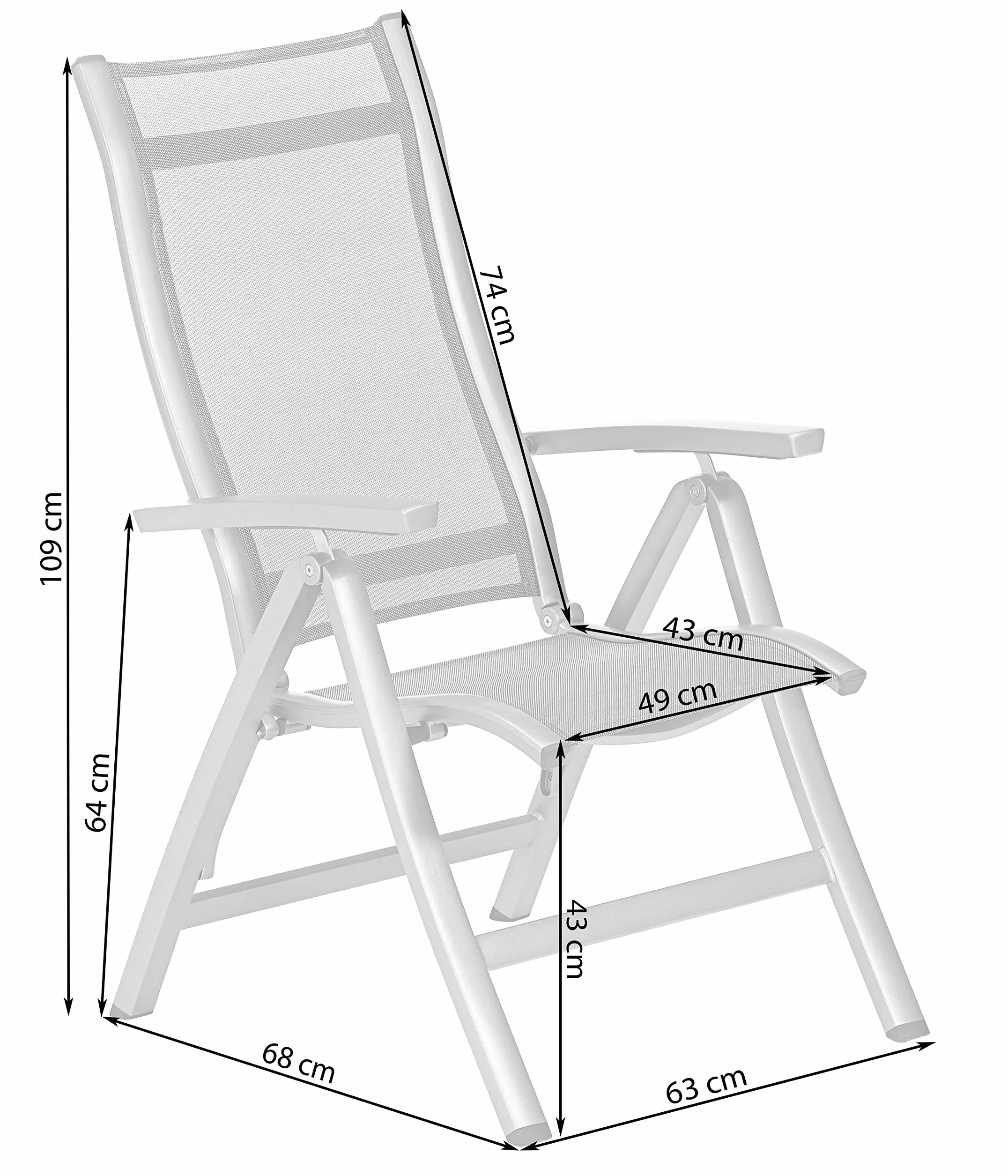 Dehner Sedia Pieghevole Chicago ca. 110 x 63,5 x 67,5 cm, textilene/Alluminio, Grigio