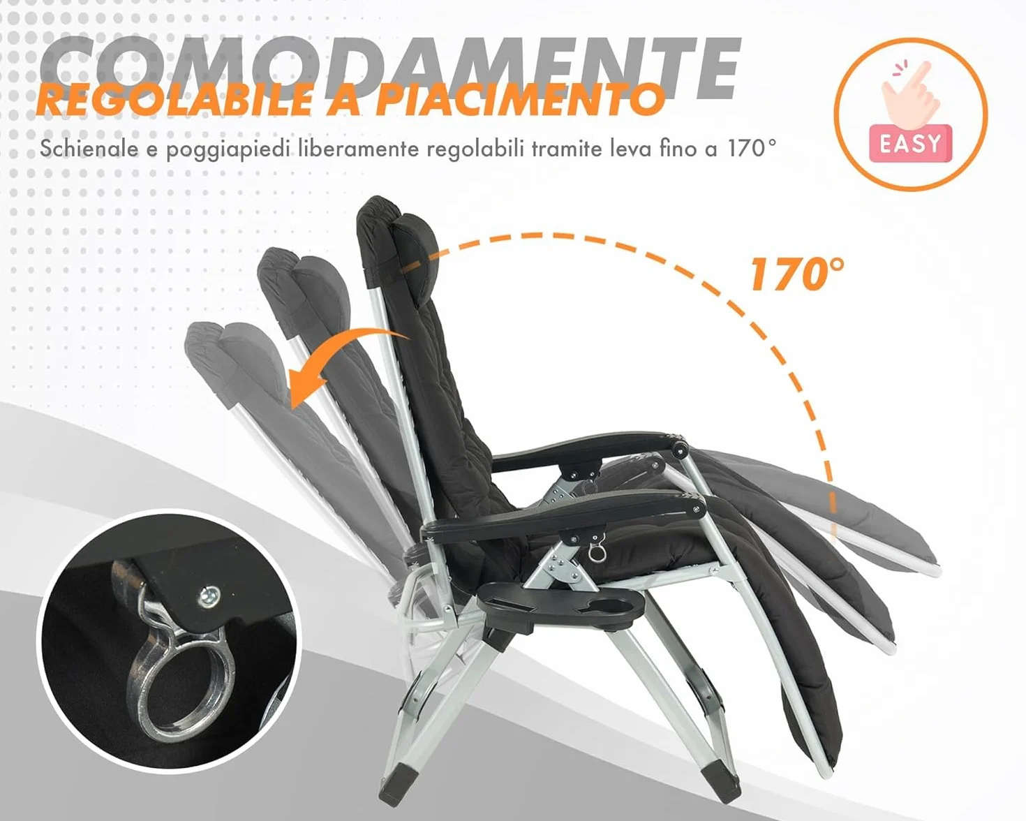 IlGruppone Sedia Sdraio 0 gravità Reclinabile Giardino Poltrona Pieghevole Relax Prendisole Lettino Cuscino Imbottito Portabicchiere Patio Campeggio Spiaggia con Poggiatesta Regolabile - Nera