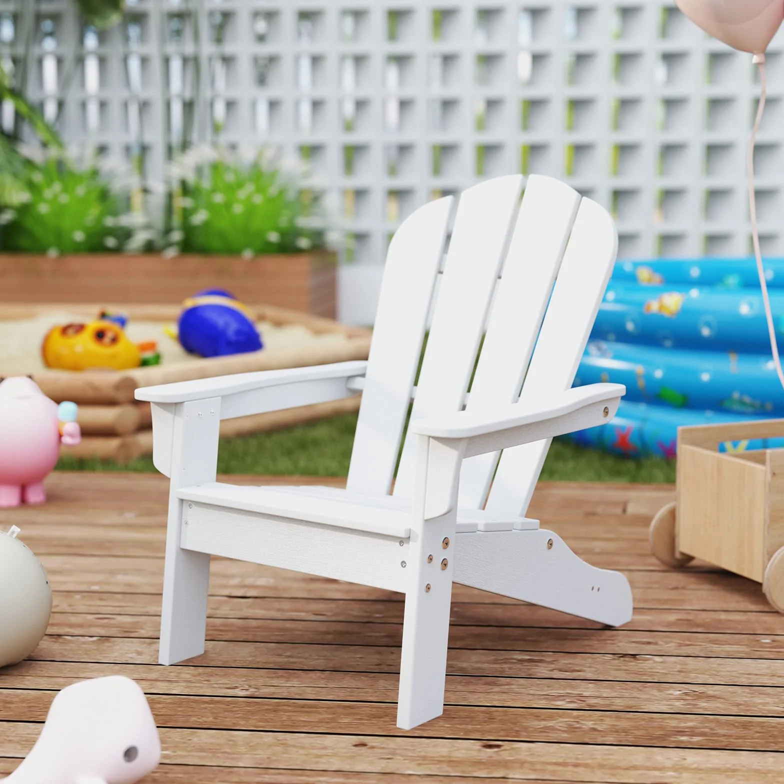 GYMAX Sedia Adirondack per Bambini da Giardino, Sedia per il Tempo Libero in HDPE con Ampio Sedile, Schienale e Braccioli, Angolo di Elevazione di 105°, Poltrona Esterno per Bambini 3-8 Anni (Bianco)