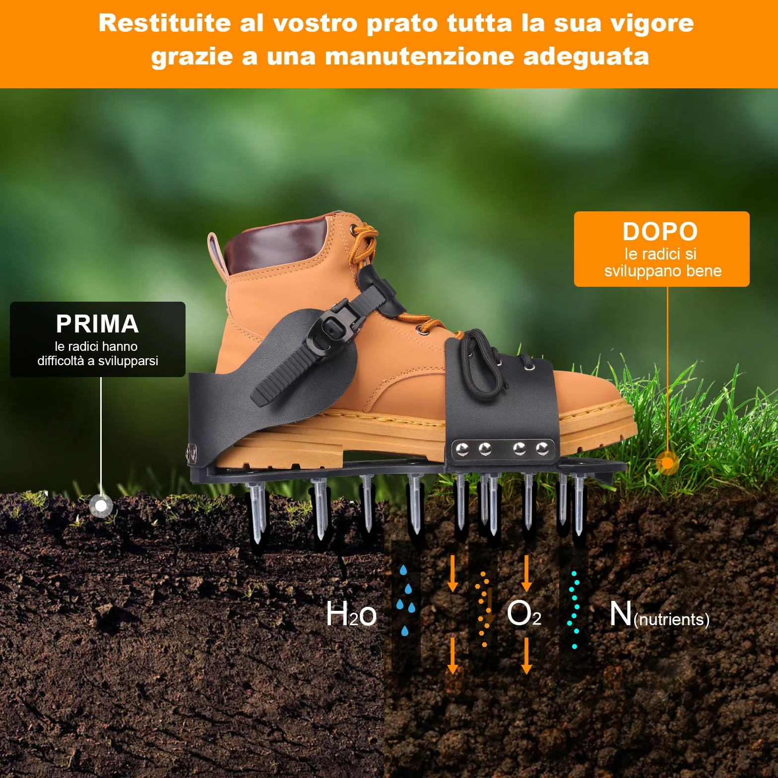Arieggiatore Prato Scarpe Chiodate | Scarpe Chiodate per Prato, Arieggiatore Scarpe con Cinghie Regolabili Aeratore Prato e Giardino con Chiodi in Acciaio Prato per Terrazza, Prato (Nero)