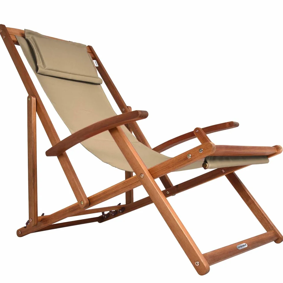 Casaria Sedia a Sdraio in Legno Acacia Pieghevole con Poggiatesta Traspirante Poltrona Relax da Giardino